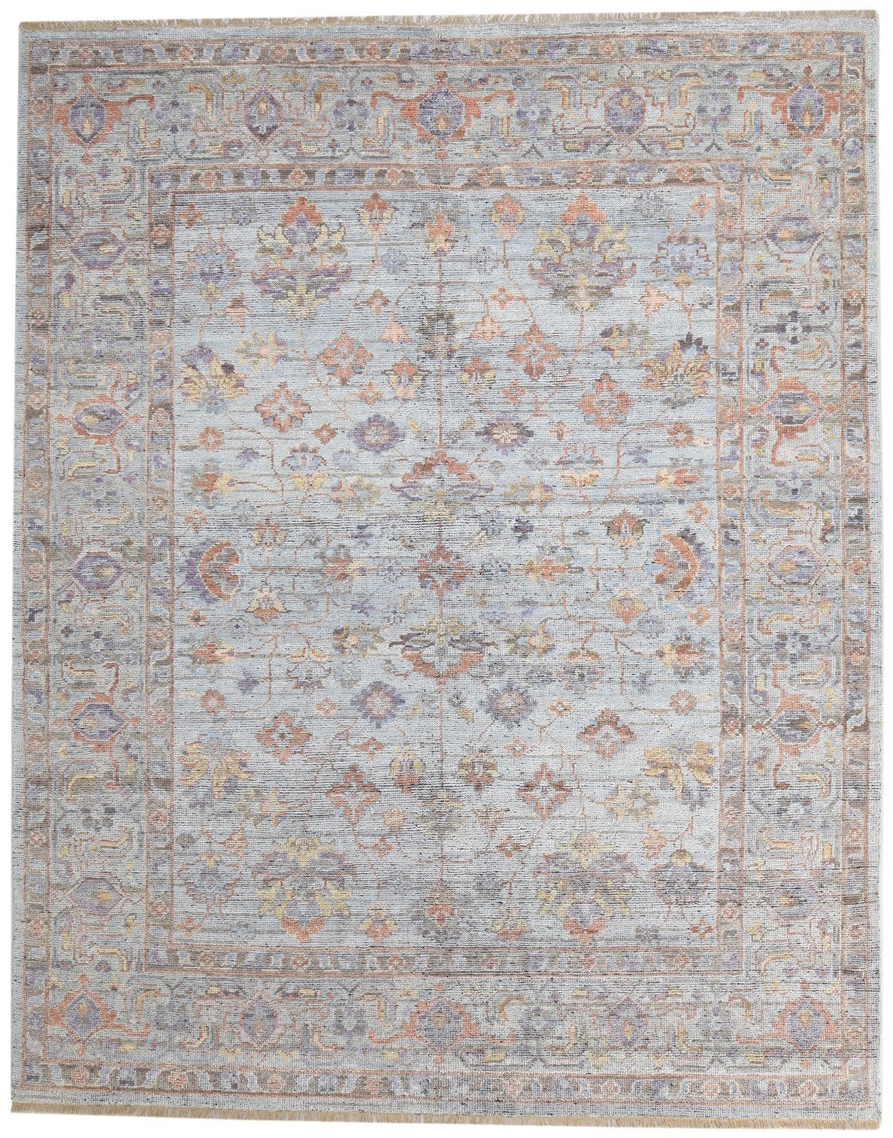 Vendal Wool Blue Gray Hand-Knotted Oushak Persian Rug 8881898094741