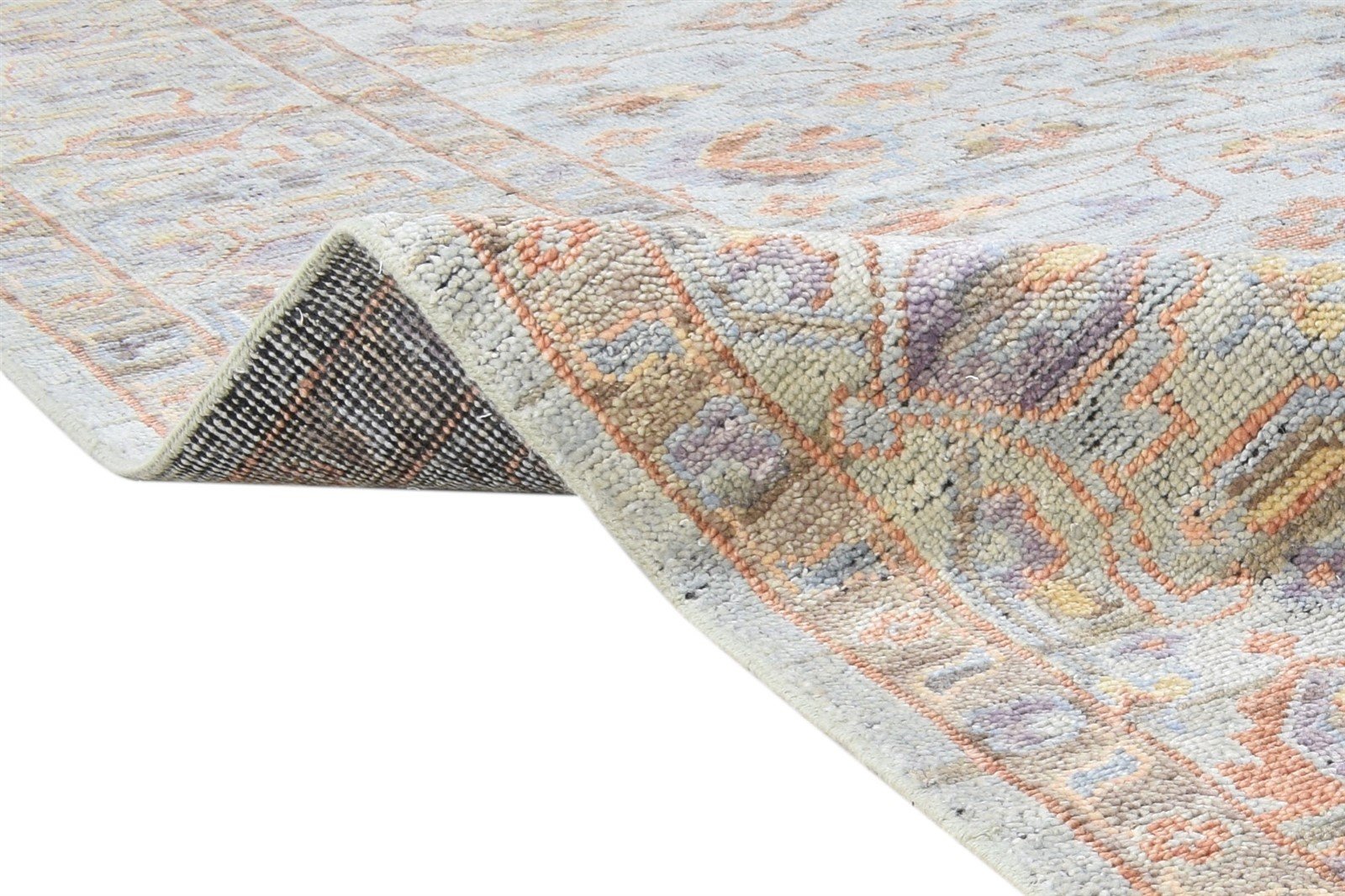 Vendal Wool Blue Gray Hand-Knotted Oushak Persian Rug 8881898094741