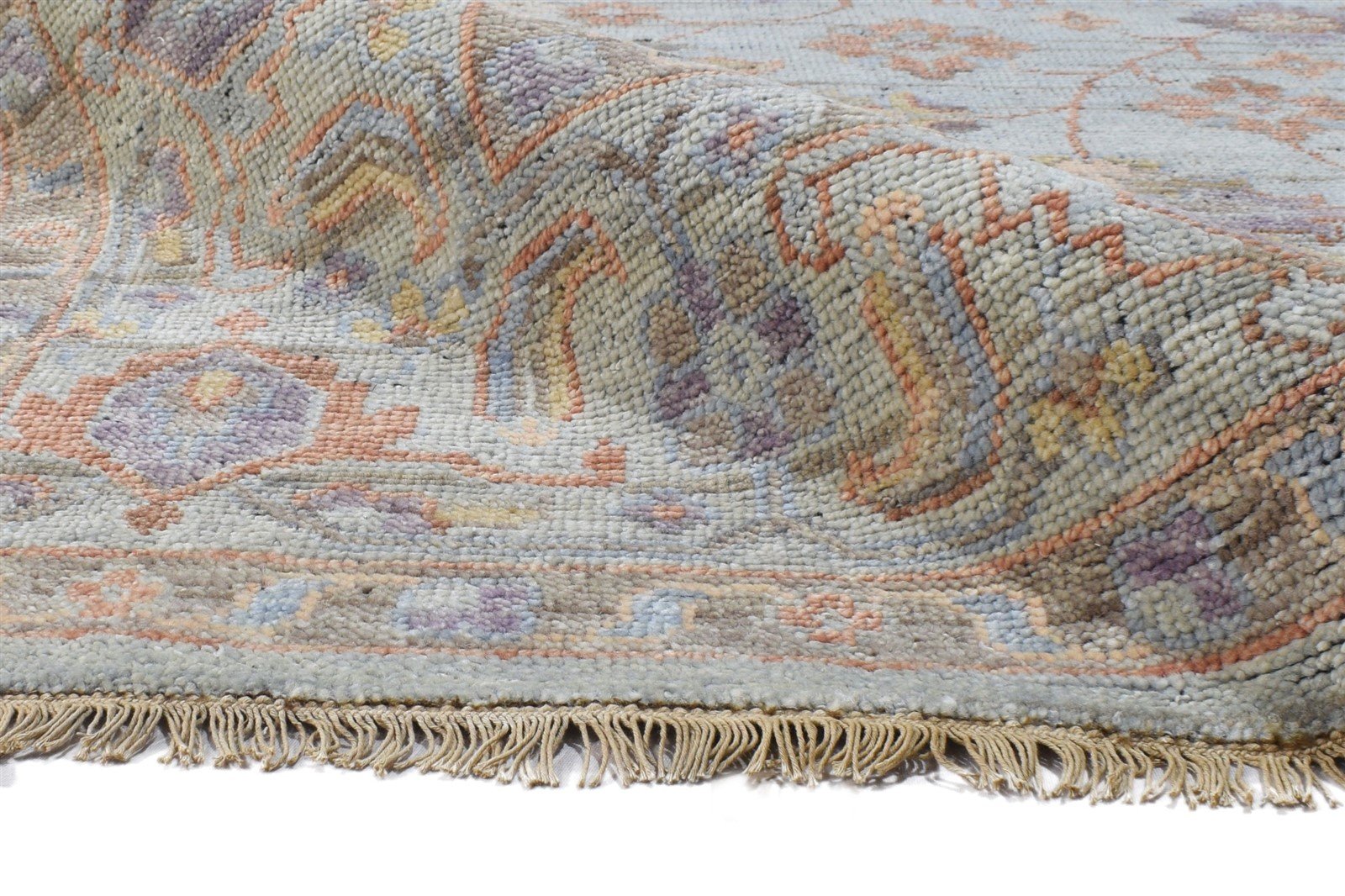 Vendal Wool Blue Gray Hand-Knotted Oushak Persian Rug 8881898094741