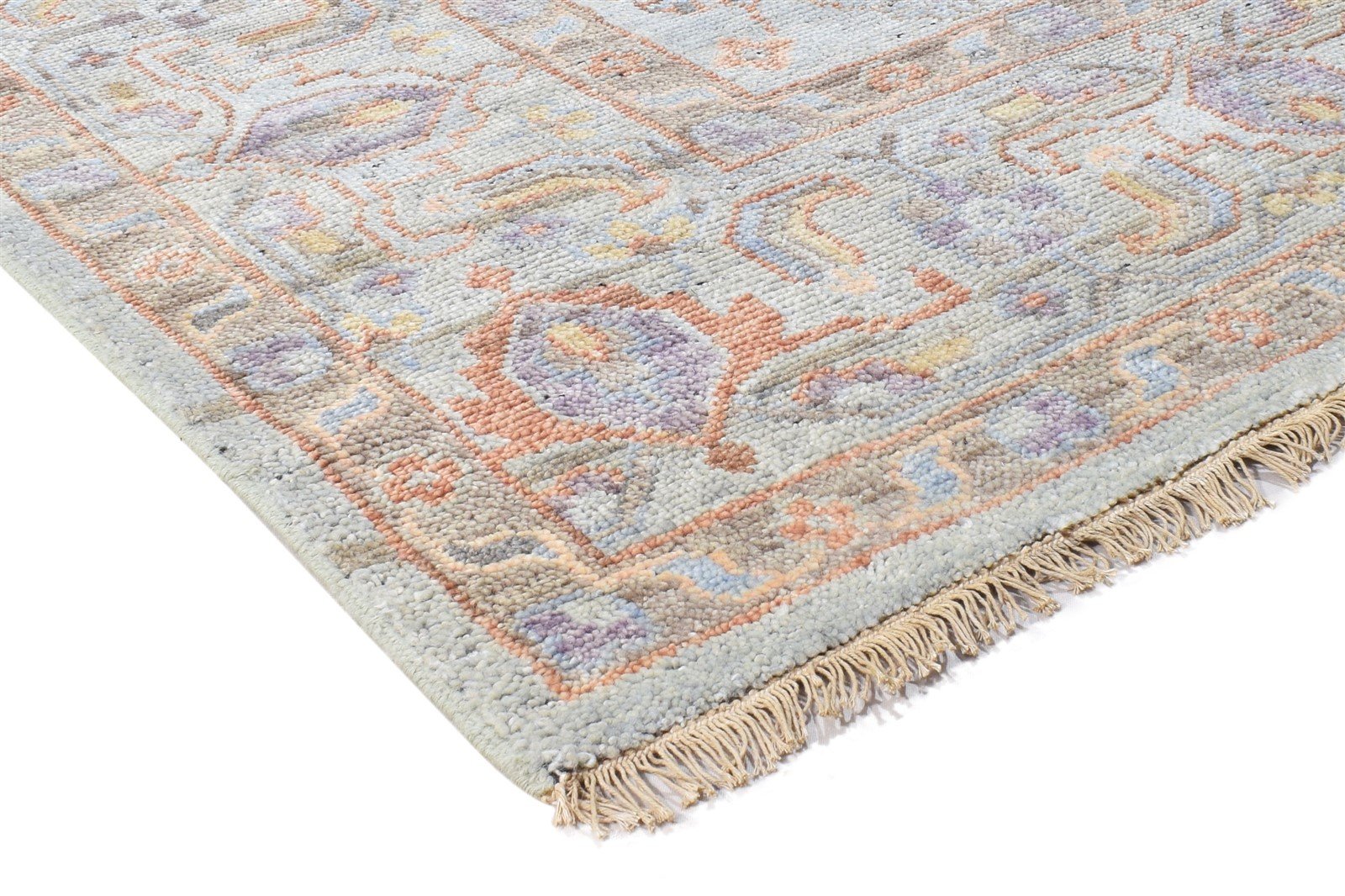 Vendal Wool Blue Gray Hand-Knotted Oushak Persian Rug 8881898094741