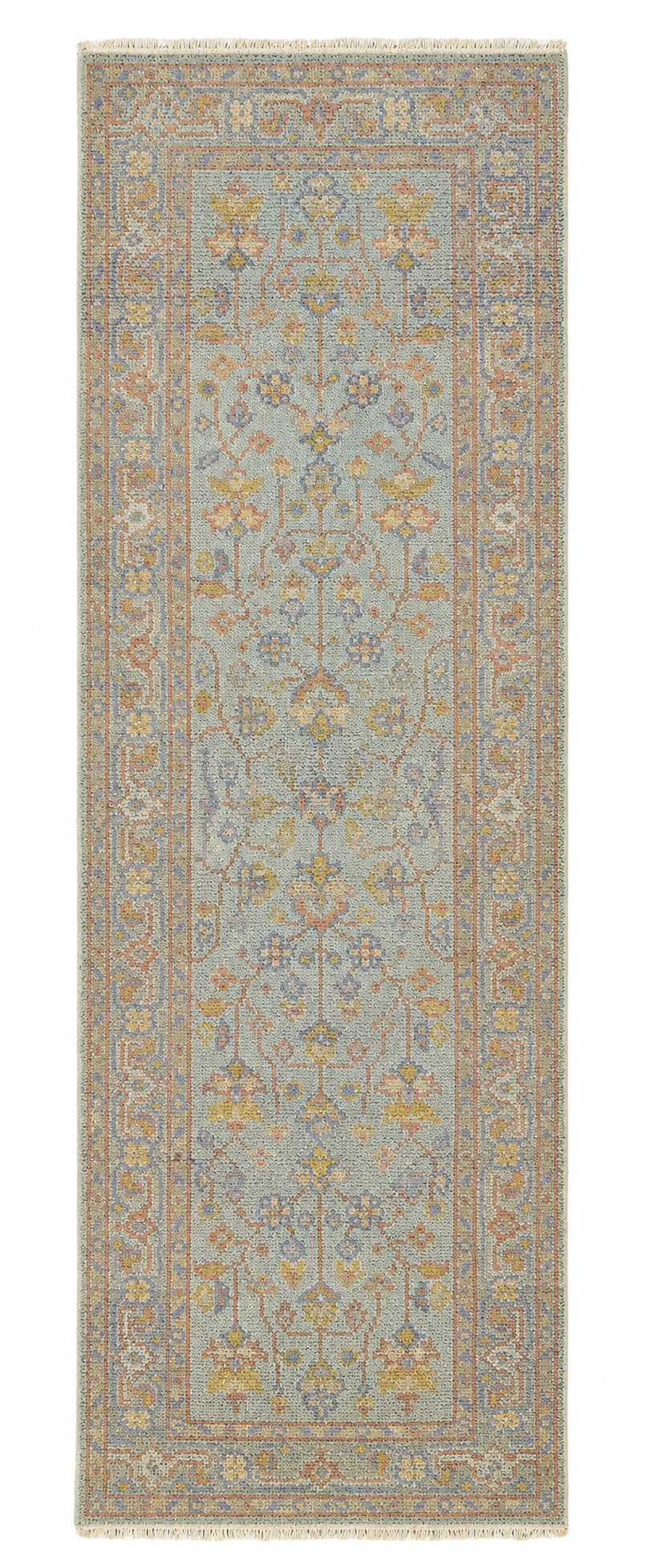 Vendal Wool Blue Gray Hand-Knotted Oushak Persian Rug 8881898094741