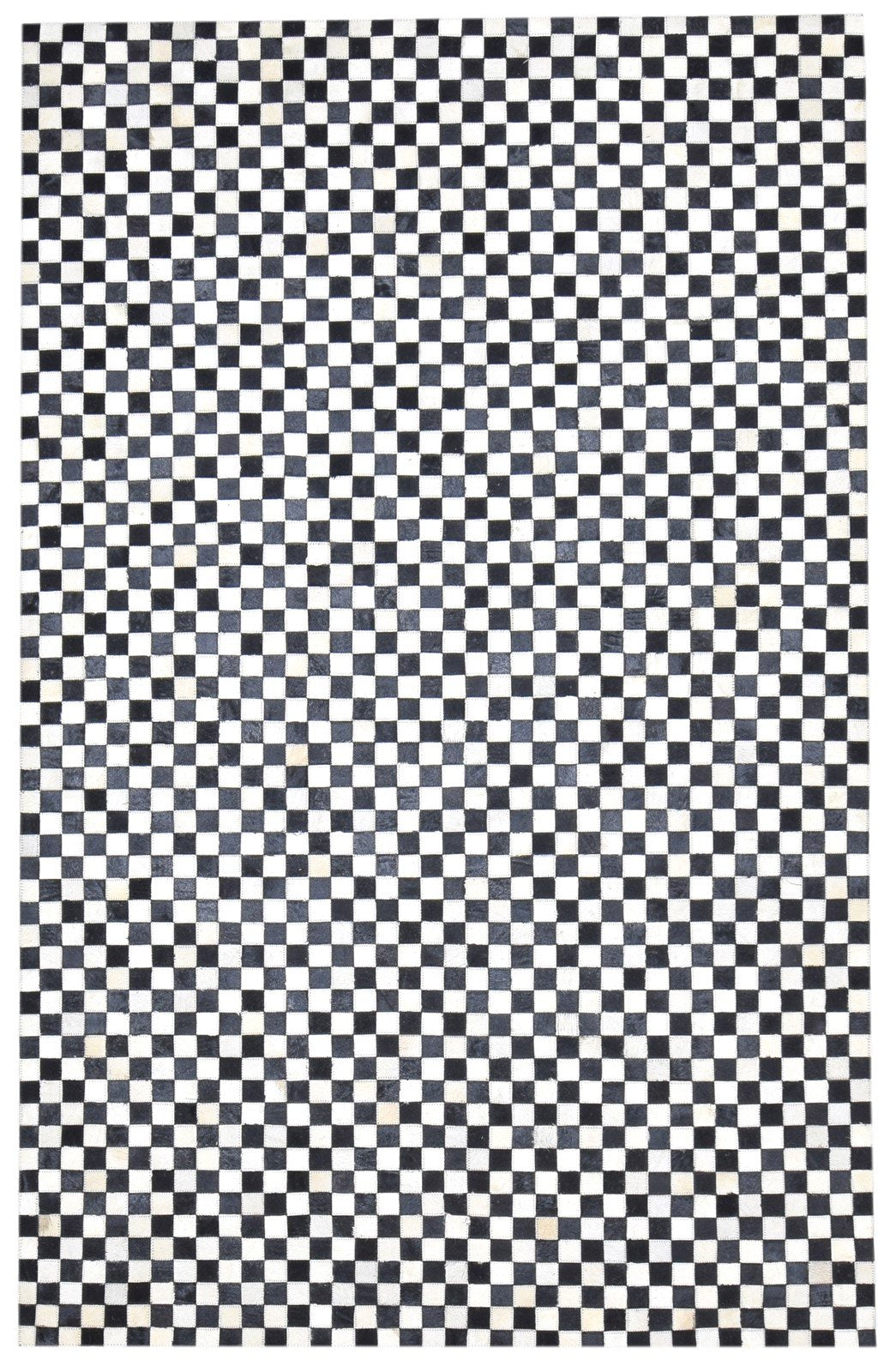 Veradis Handmade Leather Black Checkerboard Rug | Patchwork Checkered Blocks Cowhide Area Rug 7864432787605