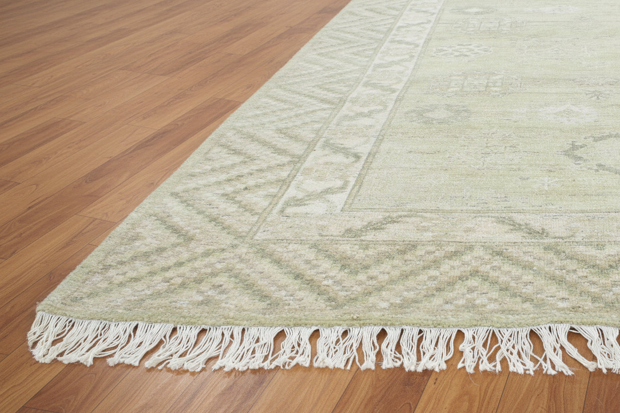 Verdant Hand-Knotted Pesian Khotan Rug – Sage Green Oriental Afgan Wool Area Rug 9203350503573