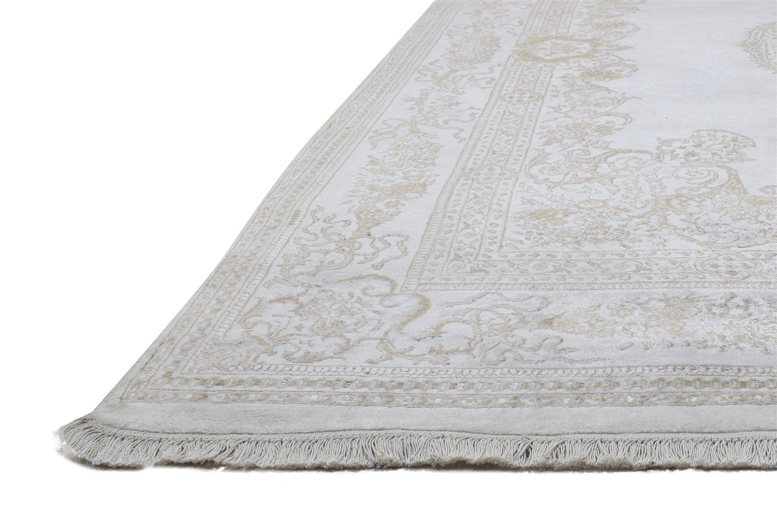 White Wool / Silk Rug 6X8 Persian Hand Knotted Mughal Medallion Room Size Carpet 7864898453653