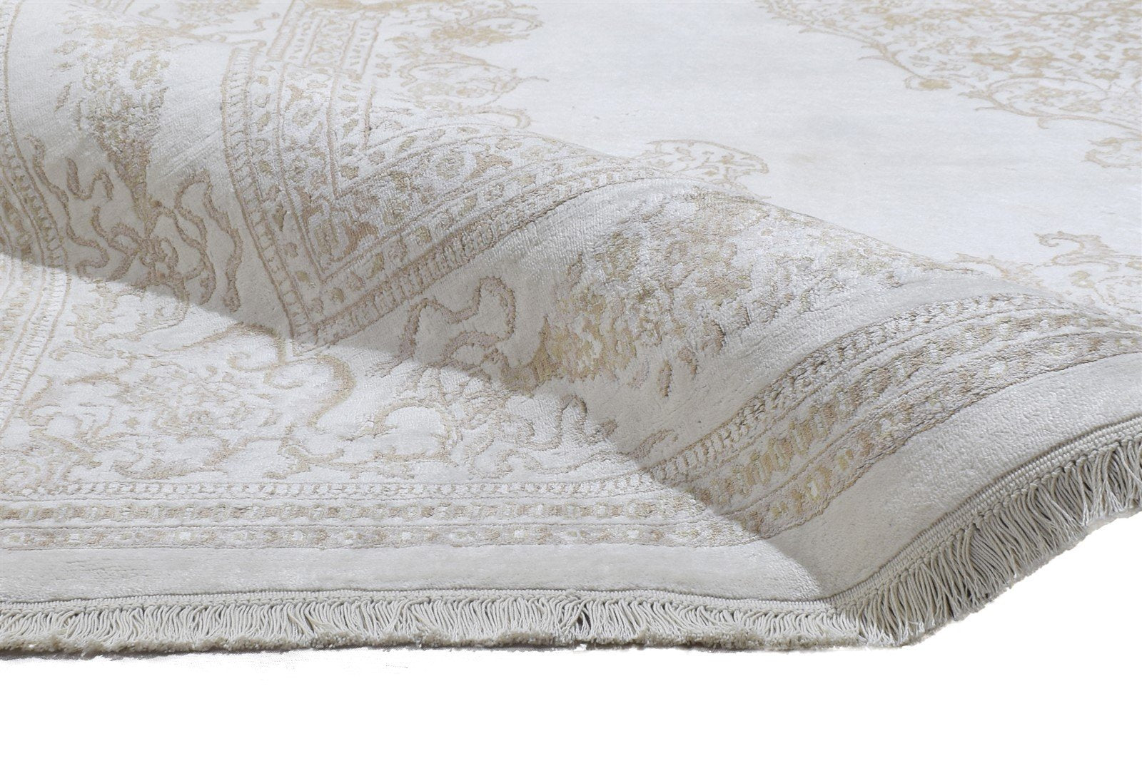 White Wool / Silk Rug 6X8 Persian Hand Knotted Mughal Medallion Room Size Carpet 7864898453653