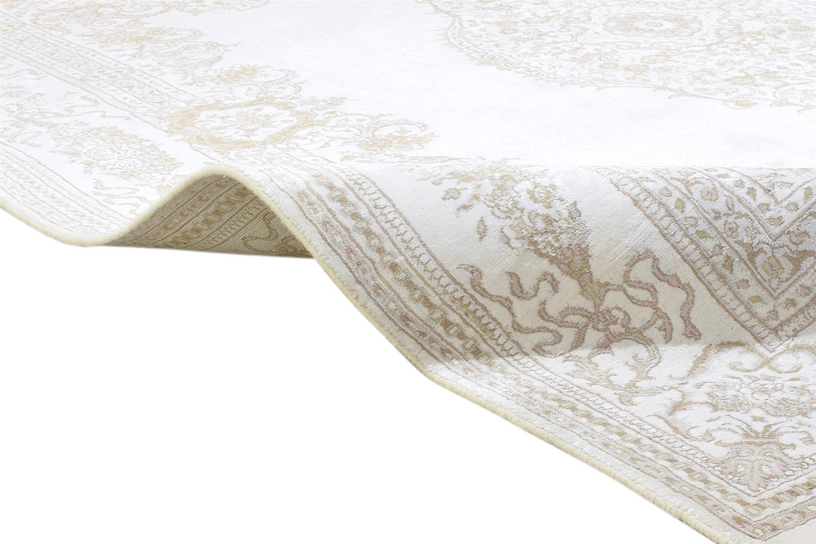 White Wool / Silk Rug 6X8 Persian Hand Knotted Mughal Medallion Room Size Carpet 7864898453653
