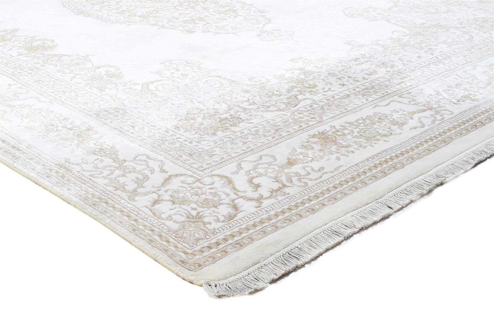 White Wool / Silk Rug 6X8 Persian Hand Knotted Mughal Medallion Room Size Carpet 7864898453653