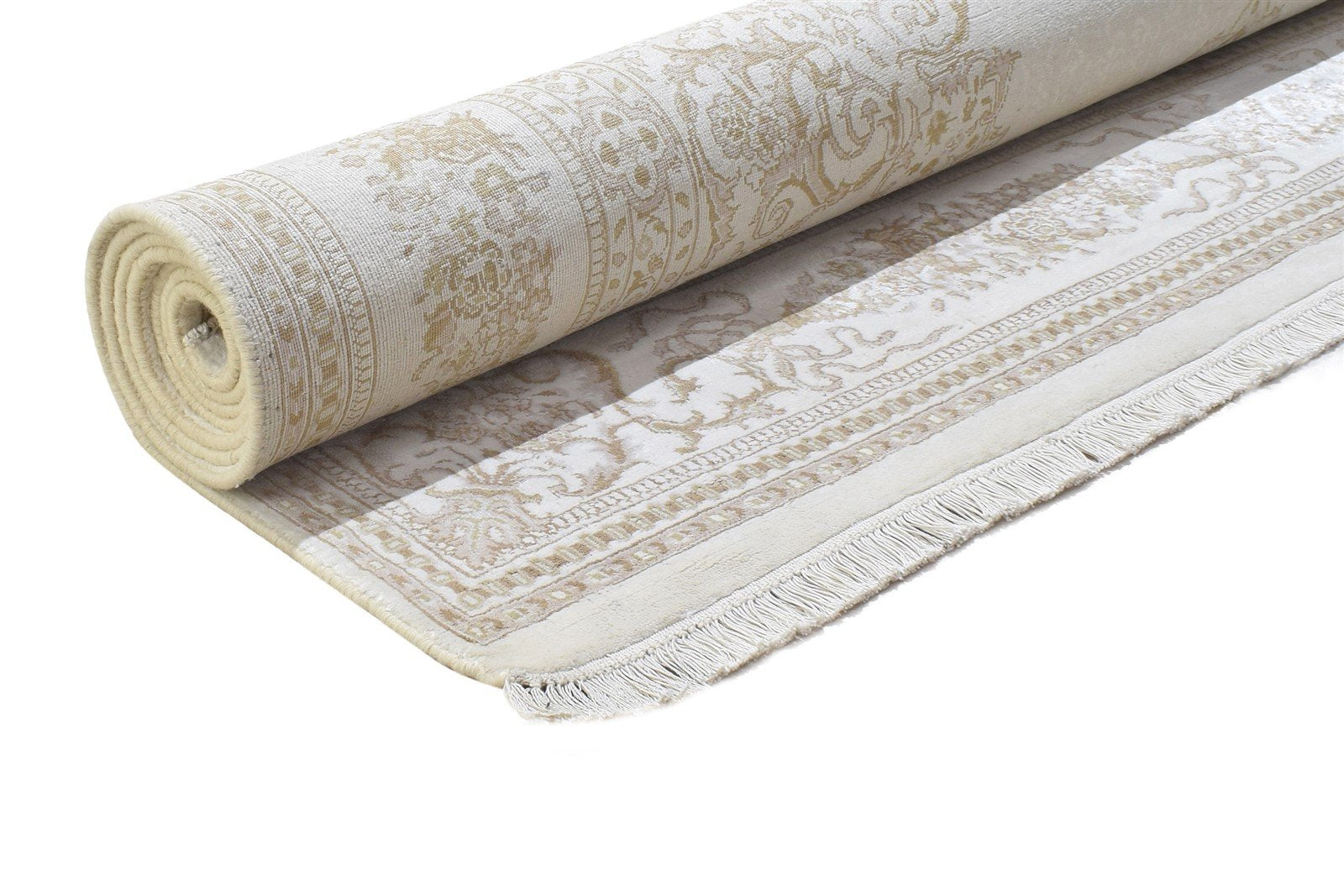 White Wool / Silk Rug 6X8 Persian Hand Knotted Mughal Medallion Room Size Carpet 7864898453653