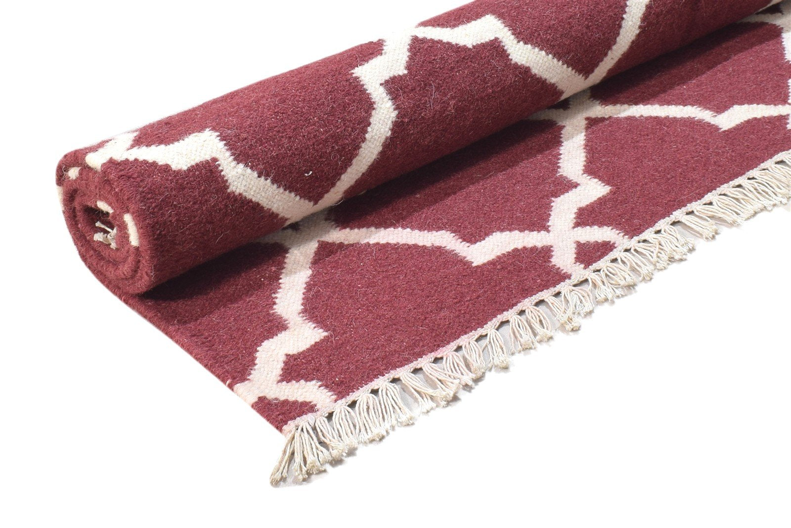 Wine Wool Rug 4' X 6' Modern Dhurrie Moroccan Trellis Room Size Carpet 7864373936277