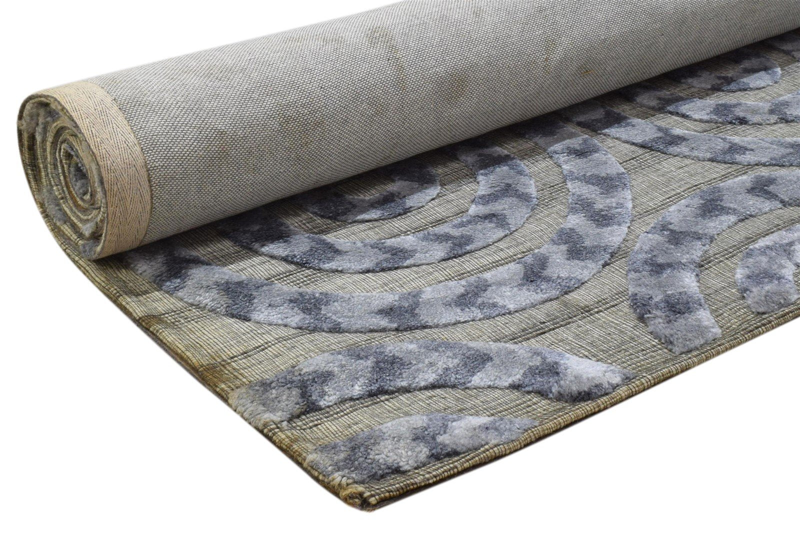 Wool Art Silk Blend Grey Rug 5x8 Modern Power Loomed Indian Floral 5'0"X8'0" Carpet 7860700545173