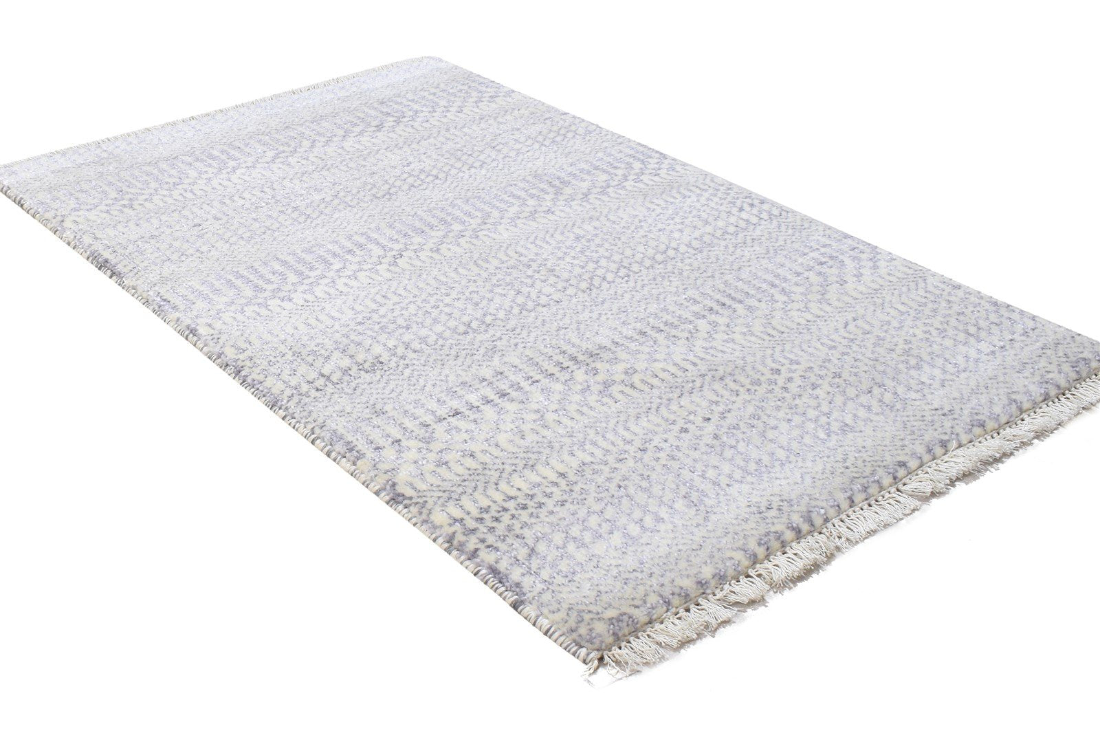 Wool Art Silk Charcoal Rug 2X3 Modern Hand Knotted Scandinavian Grass Trellis Small 7864316297365