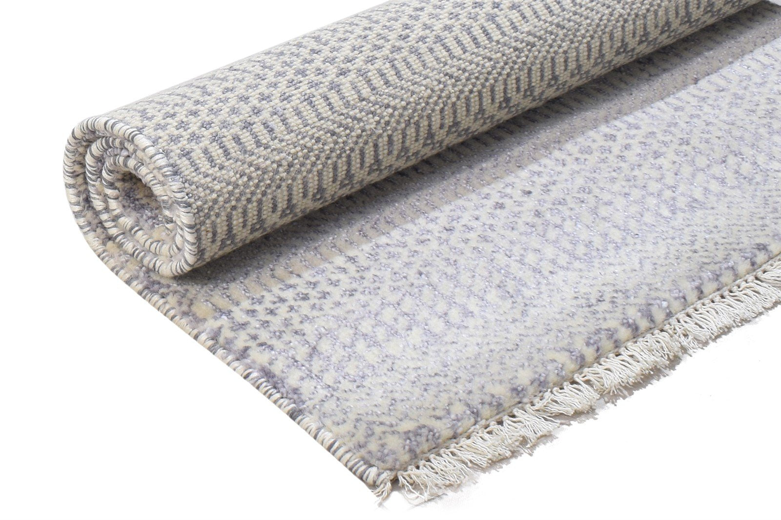 Wool Art Silk Charcoal Rug 2X3 Modern Hand Knotted Scandinavian Grass Trellis Small 7864316297365