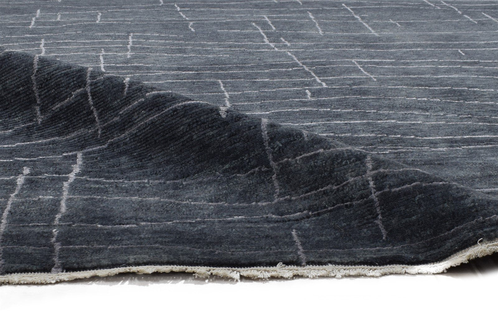 Wool / Art Silk Charcoal Rug 5X8 Modern Hand Knotted Scandinavian Abstract Room Size 7864156815509