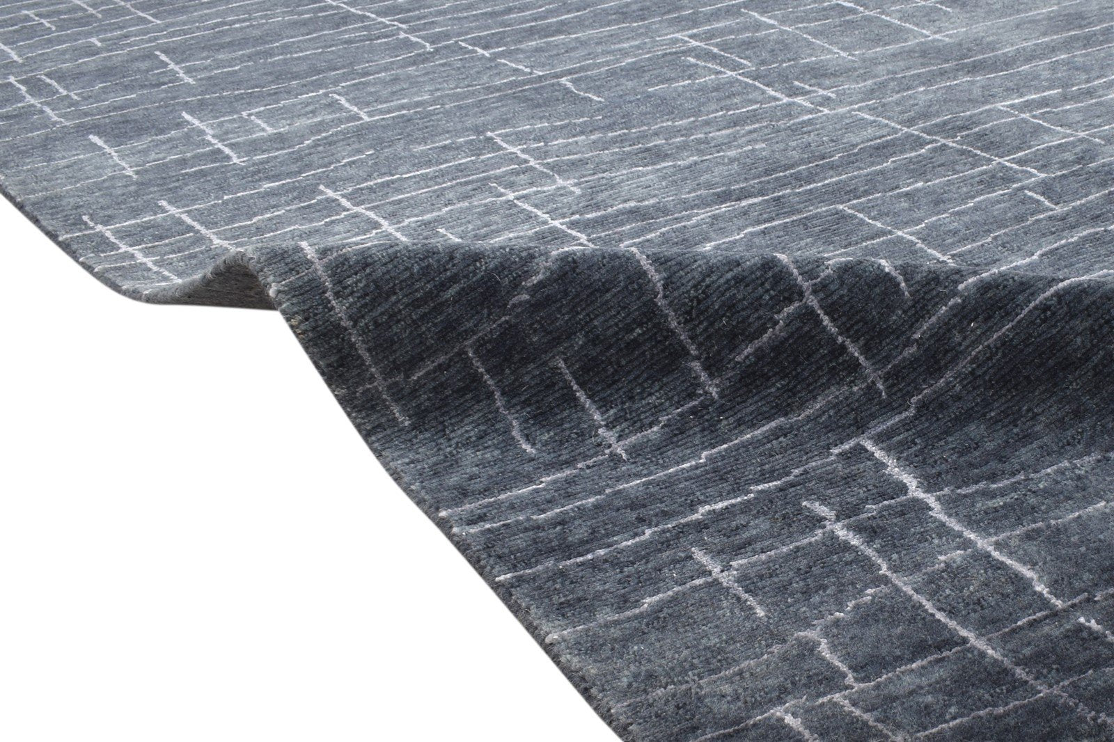Wool / Art Silk Charcoal Rug 5X8 Modern Hand Knotted Scandinavian Abstract Room Size 7864156815509