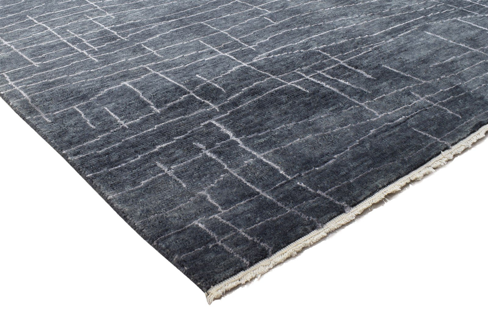 Wool / Art Silk Charcoal Rug 5X8 Modern Hand Knotted Scandinavian Abstract Room Size 7864156815509