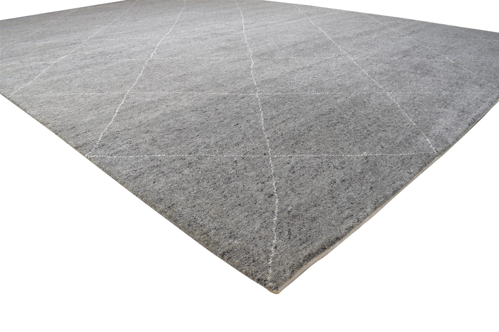 Wool / Art Silk Dark Grey Rug 10X14 Modern Hand Knotted Moroccan Diamond Extra Large 7864102486165