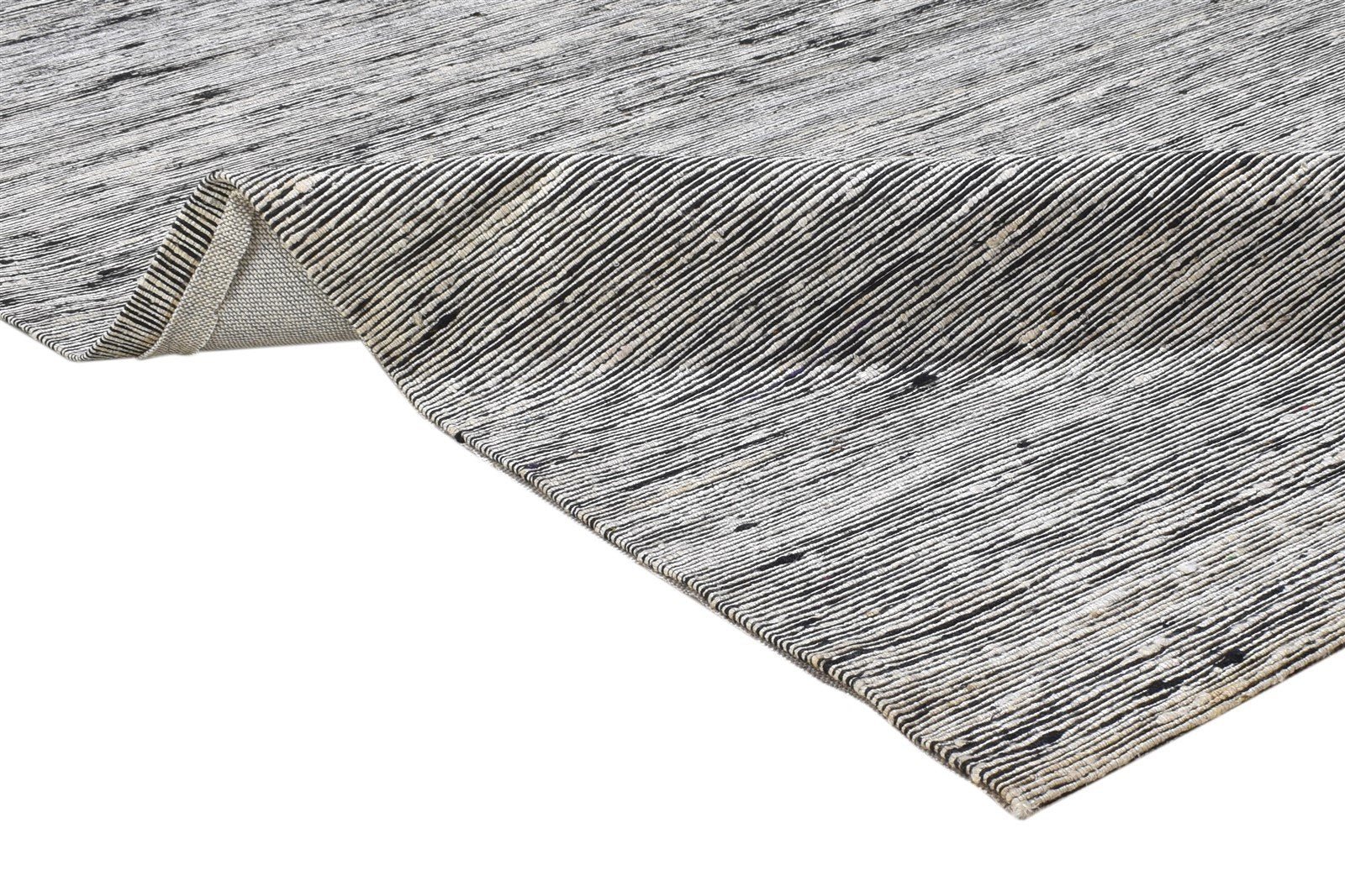 Wool / Art Silk Dark Grey Rug 5X7 Modern Jacquard Scandinavian Striped Room Size 7864179261589