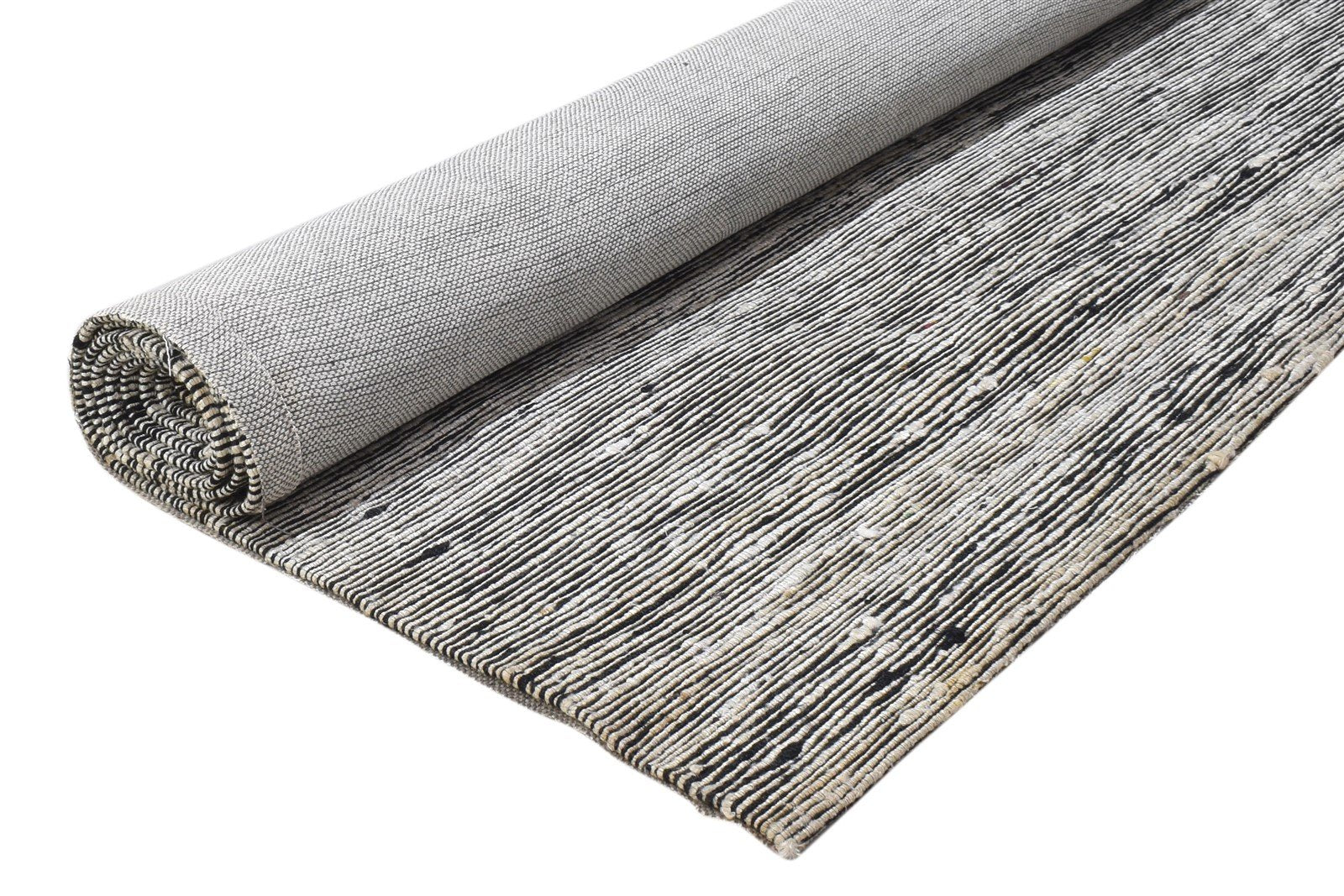 Wool / Art Silk Dark Grey Rug 5X7 Modern Jacquard Scandinavian Striped Room Size 7864179261589