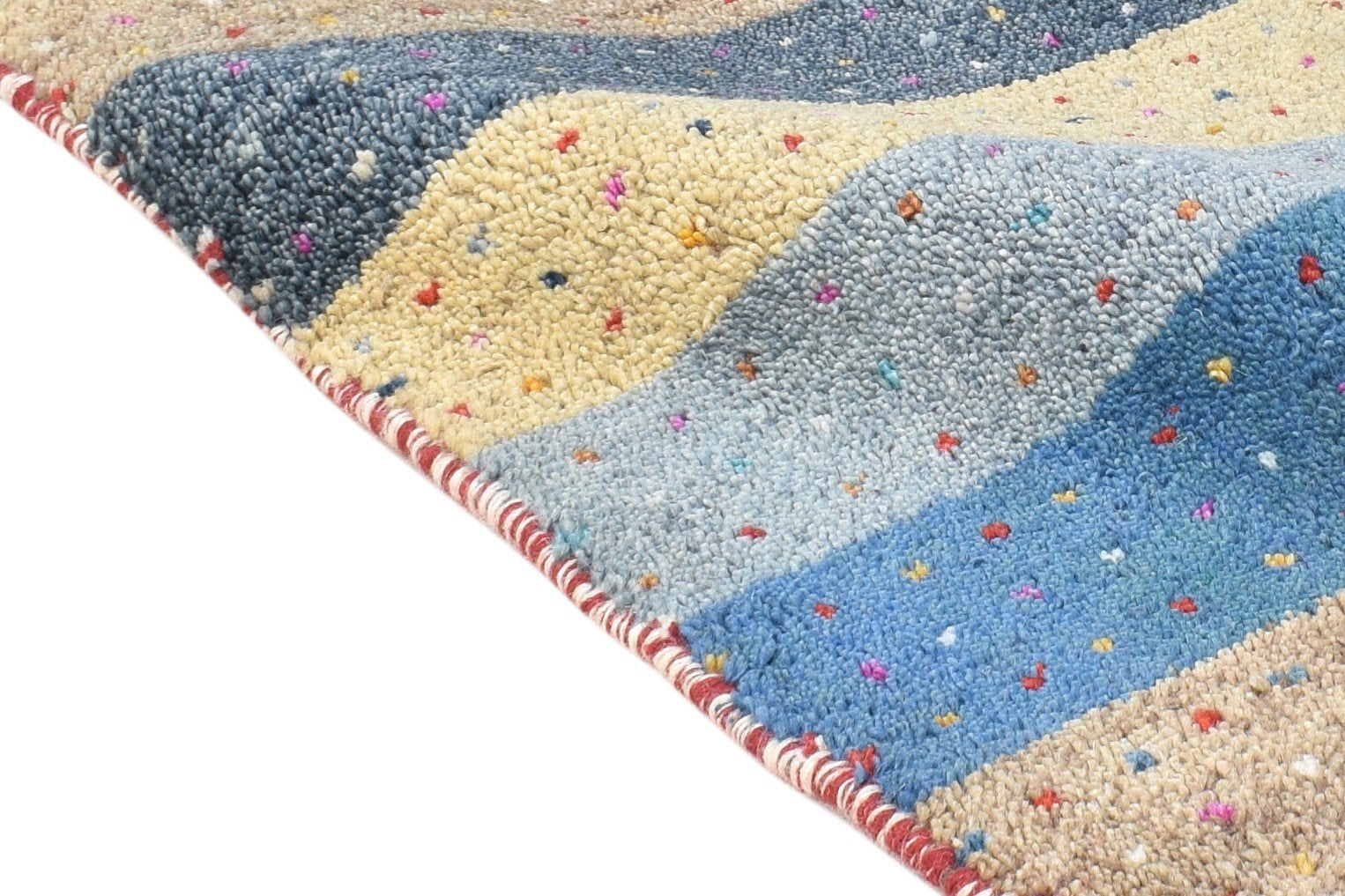 Wool Beige Rug 1' X 2' Southwestern Hand Knotted Gabbeh Striped Small Carpet 7865057902741