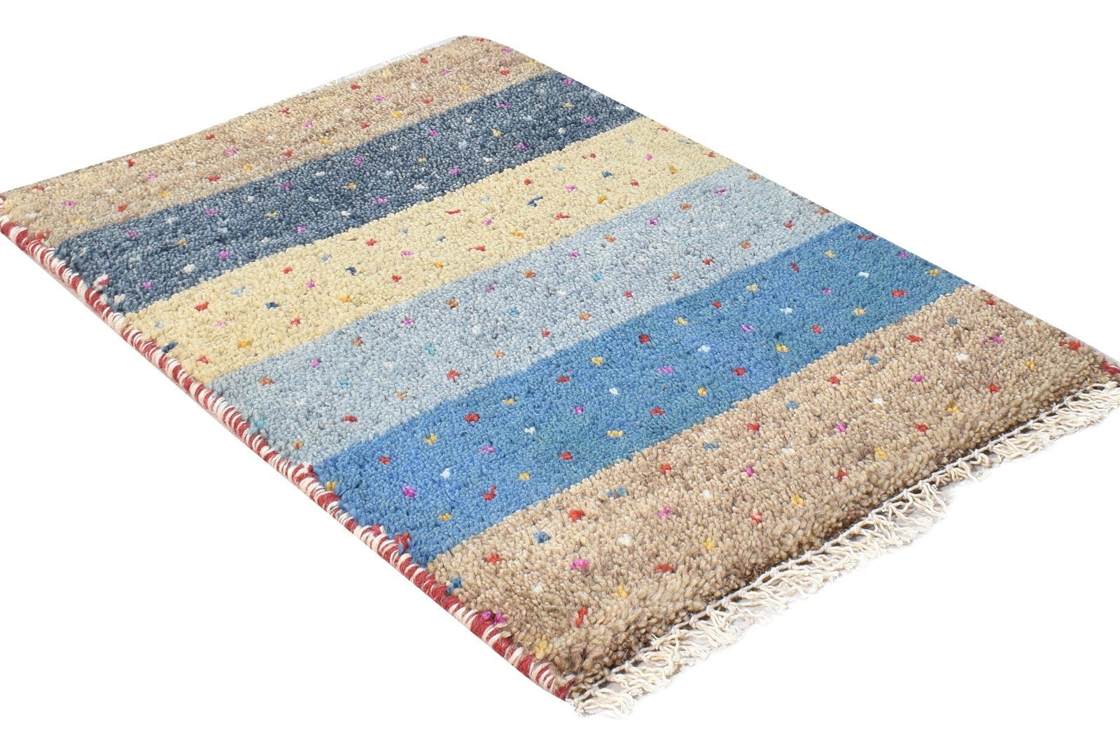 Wool Beige Rug 1' X 2' Southwestern Hand Knotted Gabbeh Striped Small Carpet 7865057902741