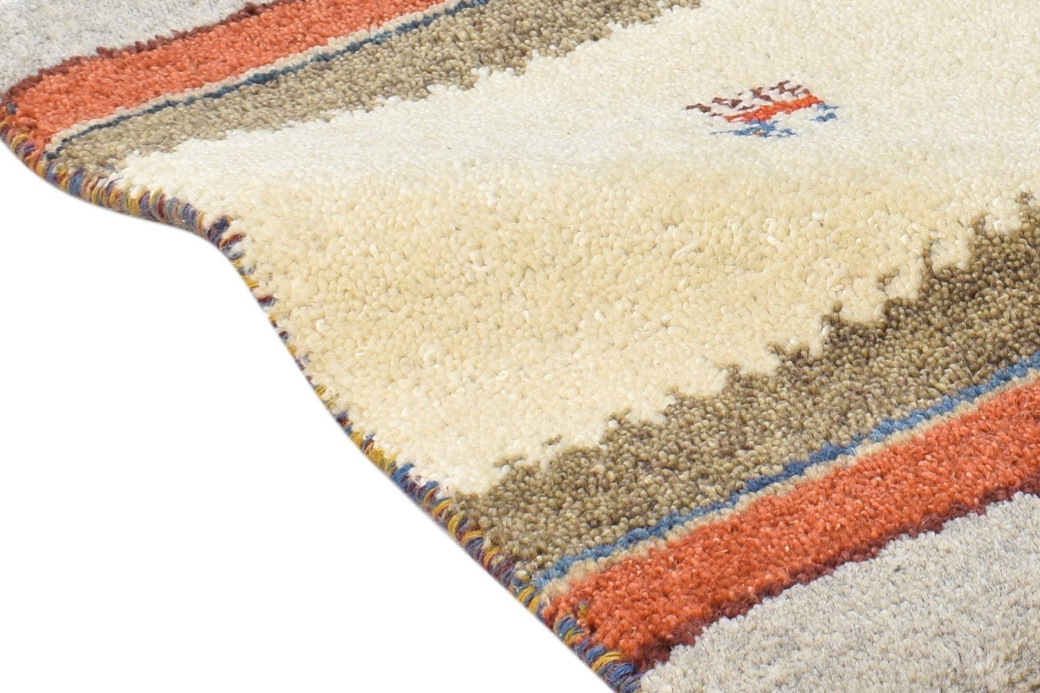 Wool Beige Rug 1' X 2' Southwestern Hand Knotted Gabbeh Tribal Small Carpet 7865096077461
