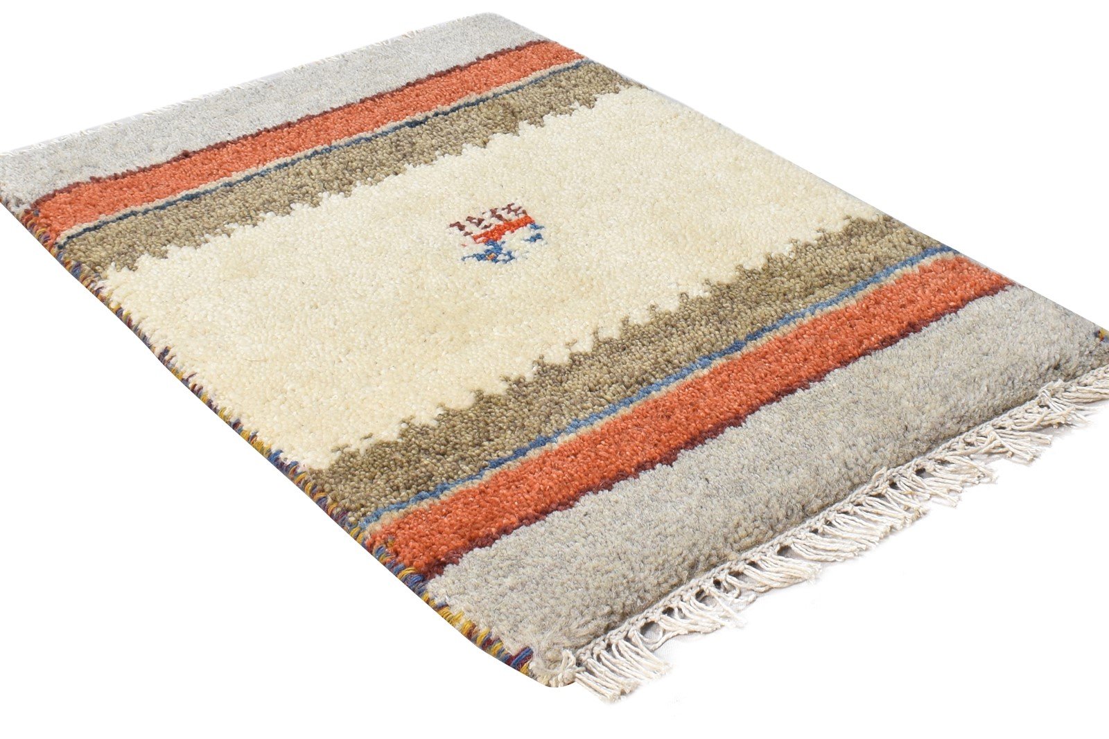Wool Beige Rug 1' X 2' Southwestern Hand Knotted Gabbeh Tribal Small Carpet 7865096077461
