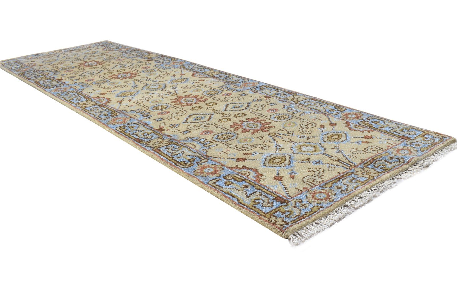 Wool Beige Rug 2'6 X 8' Persian Hand Knotted Oushak Oriental Small Runner 7864830689429