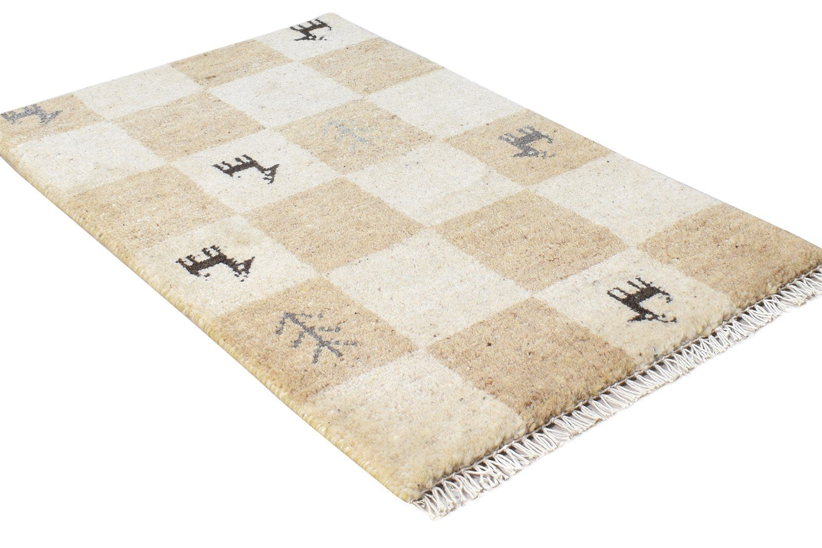Wool Beige Rug 2' X 2' Southwestern Hand Knotted Gabbeh Tribal Small Carpet 7865103188117