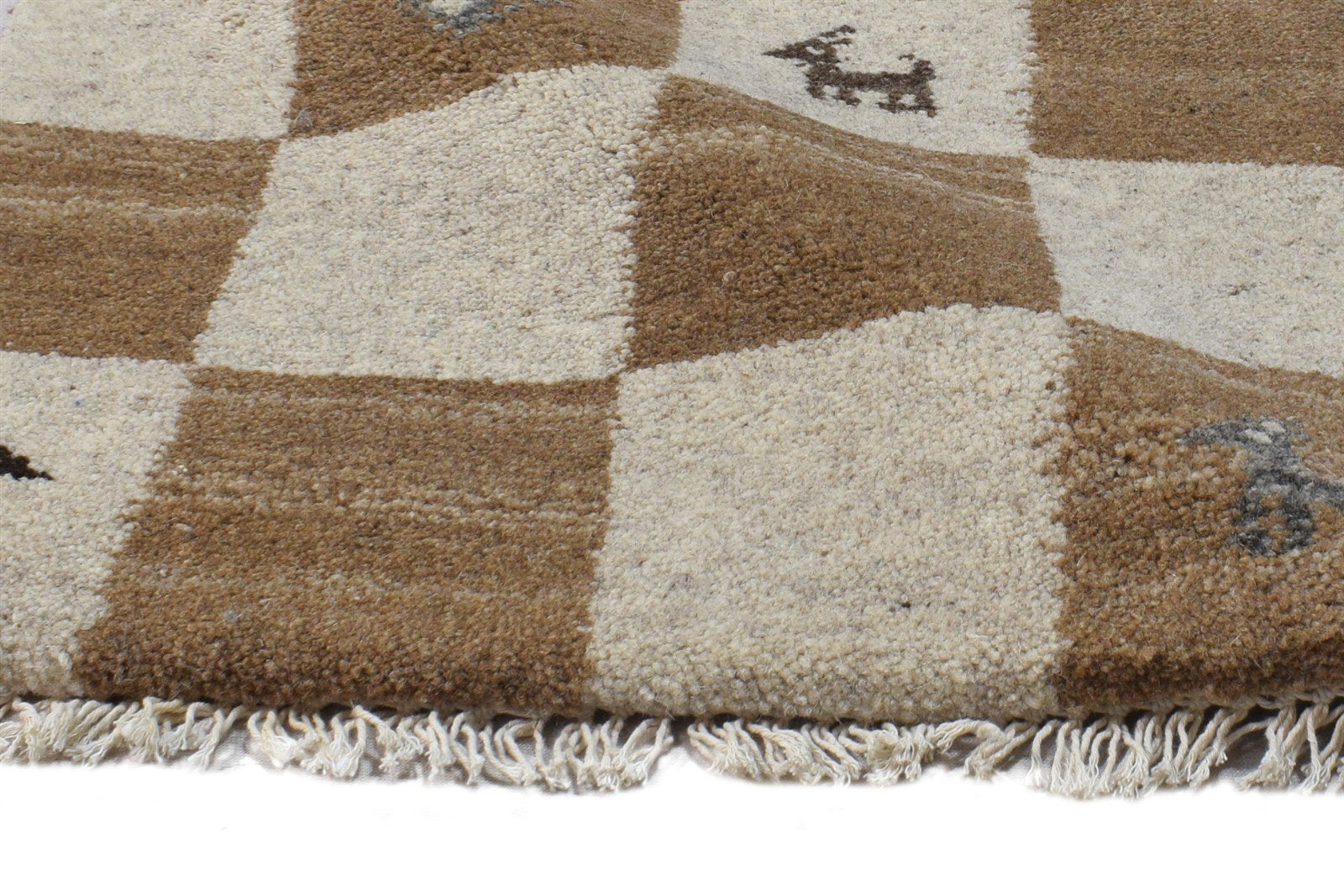 Wool Beige Rug 2' X 2' Southwestern Hand Knotted Gabbeh Tribal Small Carpet 7865100566677