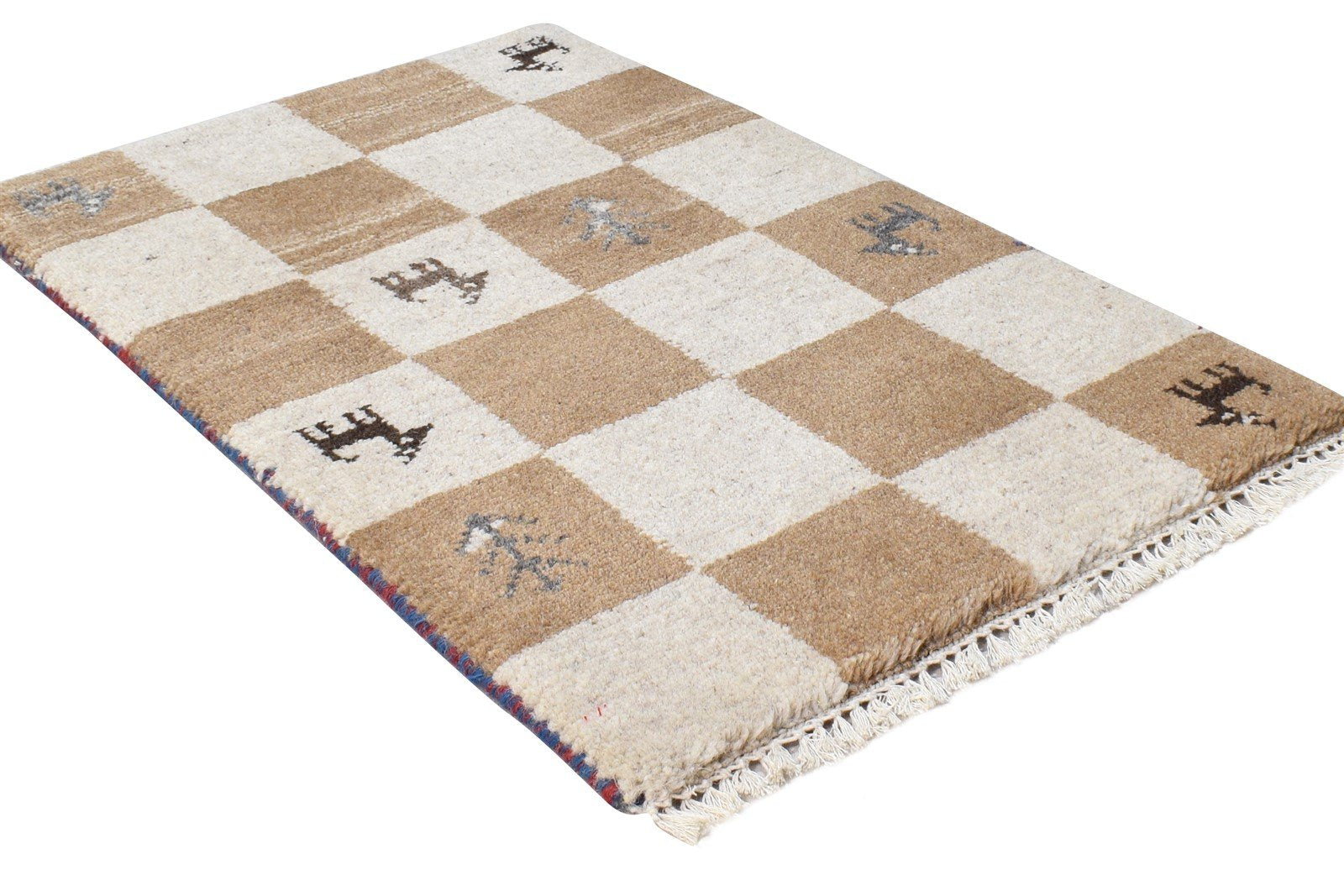 Wool Beige Rug 2' X 2' Southwestern Hand Knotted Gabbeh Tribal Small Carpet 7865100566677