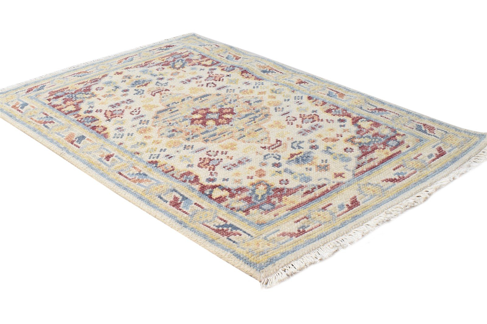 Wool Beige Rug 2' X 3' Persian Hand Knotted Heriz-Indian Medallion Small Carpet 7865143918741