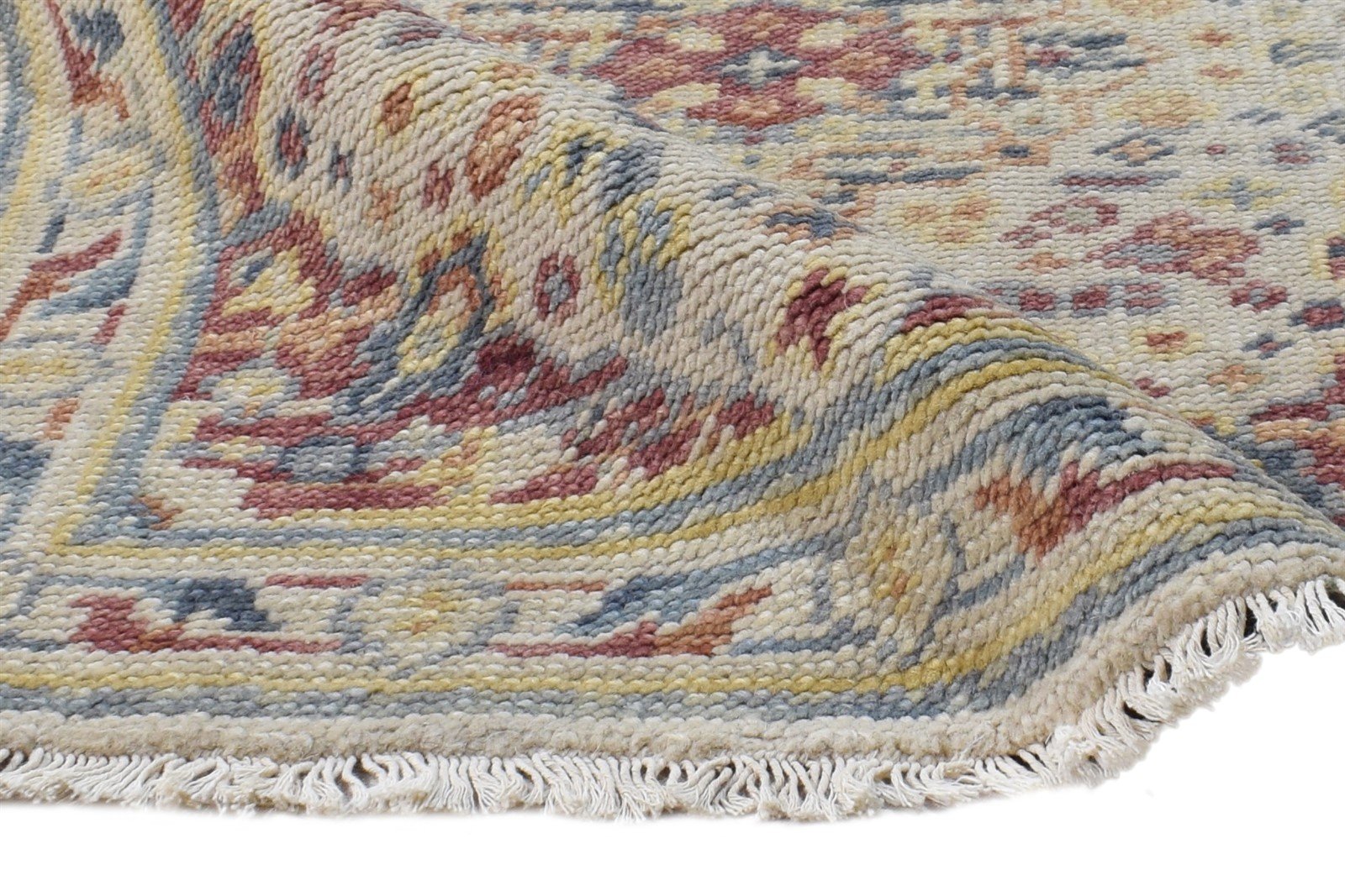 Wool Beige Rug 2' X 3' Persian Hand Knotted Heriz-Indian Medallion Small Carpet 7865144049813