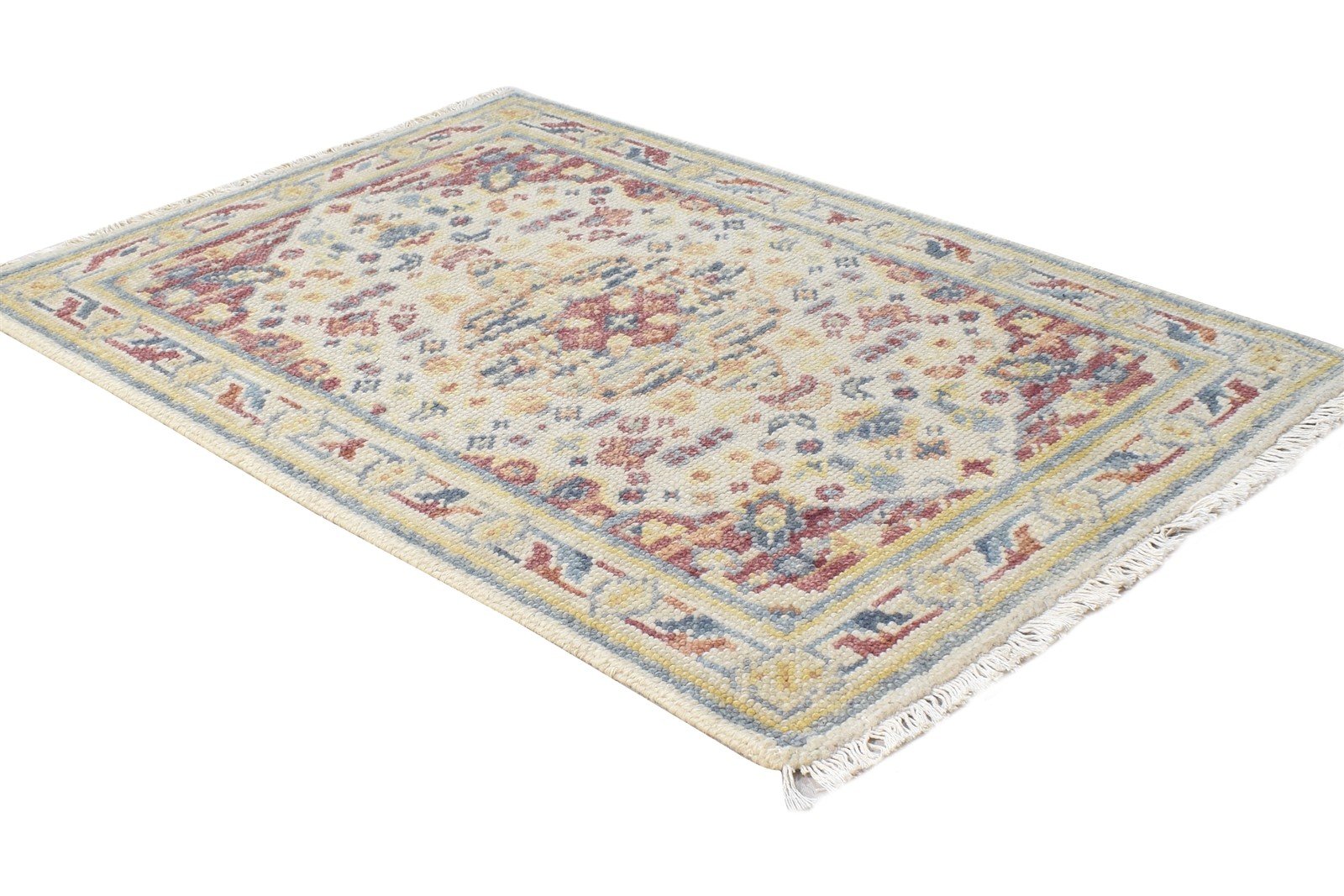 Wool Beige Rug 2' X 3' Persian Hand Knotted Heriz-Indian Medallion Small Carpet 7865144049813