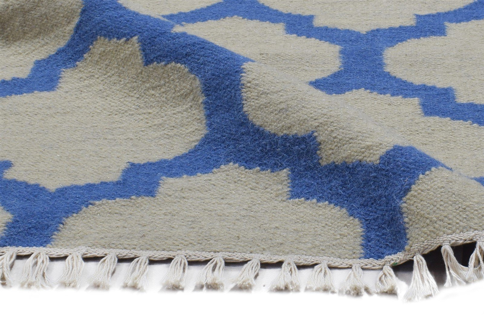 Wool Beige Rug 3' X 5' Modern Dhurrie Moroccan Scroll Tile Small Carpet 7865122128021