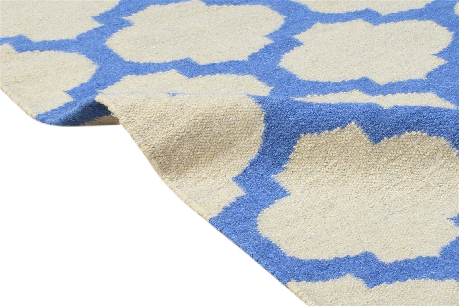 Wool Beige Rug 3' X 5' Modern Dhurrie Moroccan Scroll Tile Small Carpet 7865122128021