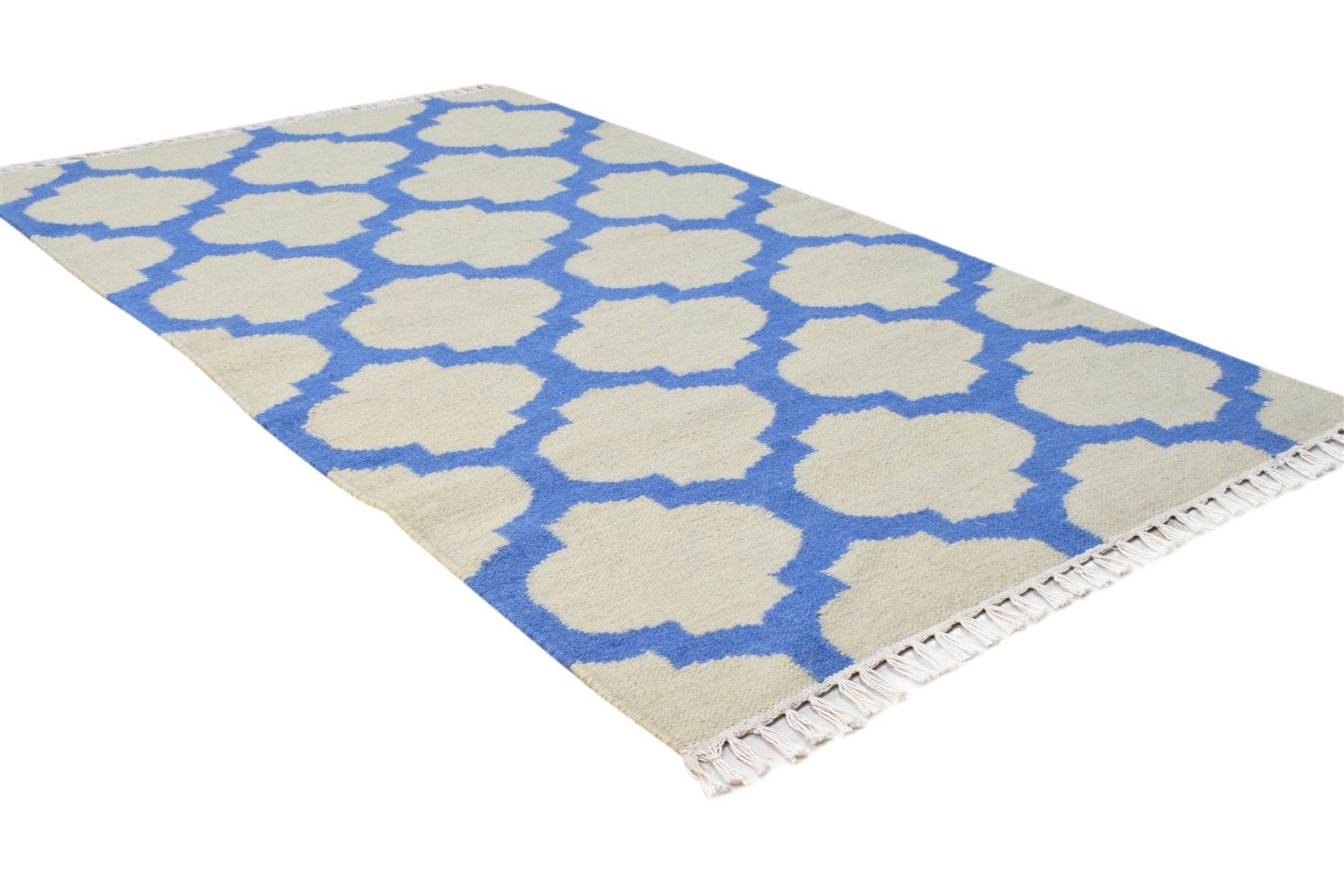 Wool Beige Rug 3' X 5' Modern Dhurrie Moroccan Scroll Tile Small Carpet 7865122128021