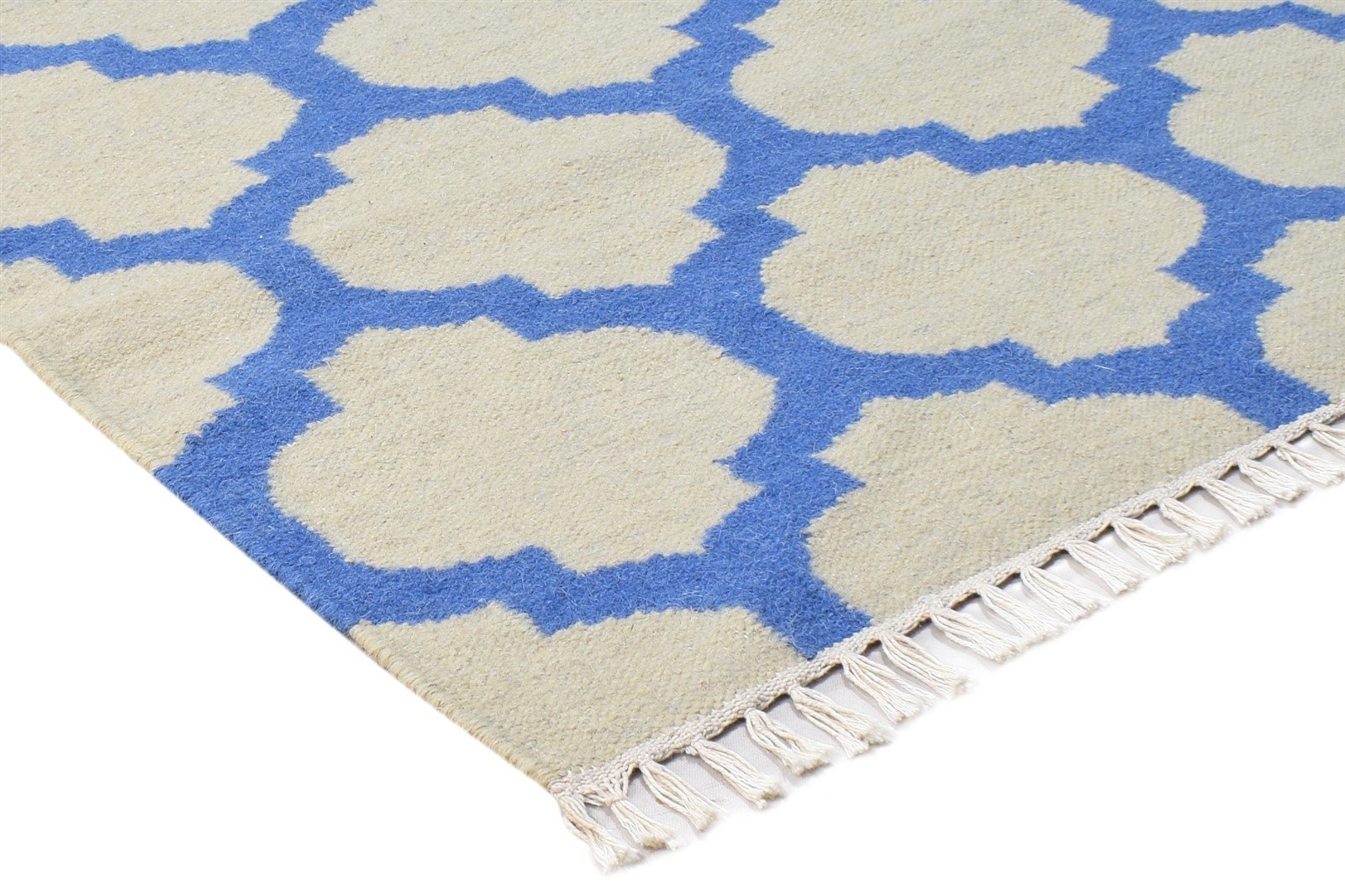Wool Beige Rug 3' X 5' Modern Dhurrie Moroccan Scroll Tile Small Carpet 7865122128021