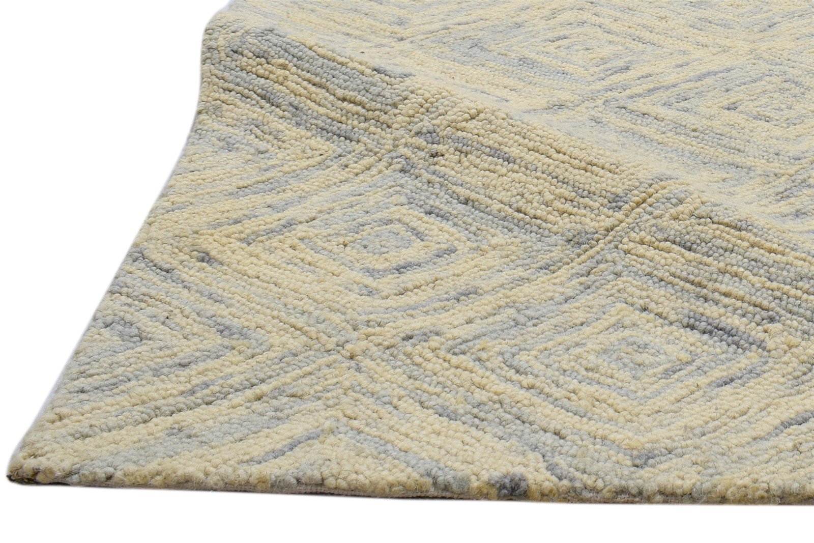 Wool Beige Rug 3' X 5' Modern Hand Tufted Scandinavian Diamond Room Size Carpet 7860704444565