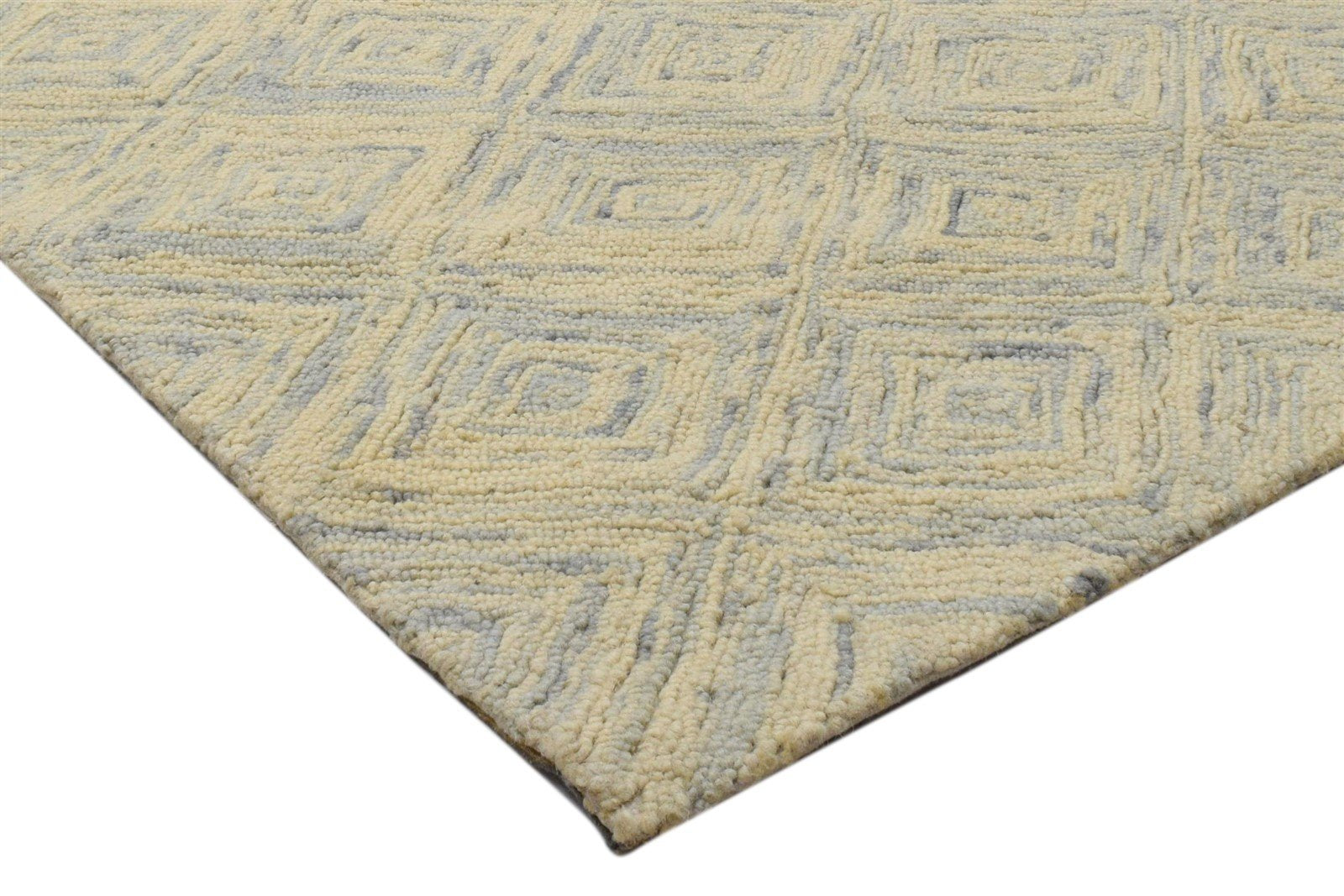 Wool Beige Rug 3' X 5' Modern Hand Tufted Scandinavian Diamond Room Size Carpet 7860704444565