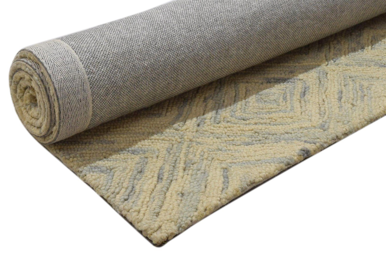 Wool Beige Rug 3' X 5' Modern Hand Tufted Scandinavian Diamond Room Size Carpet 7860704444565