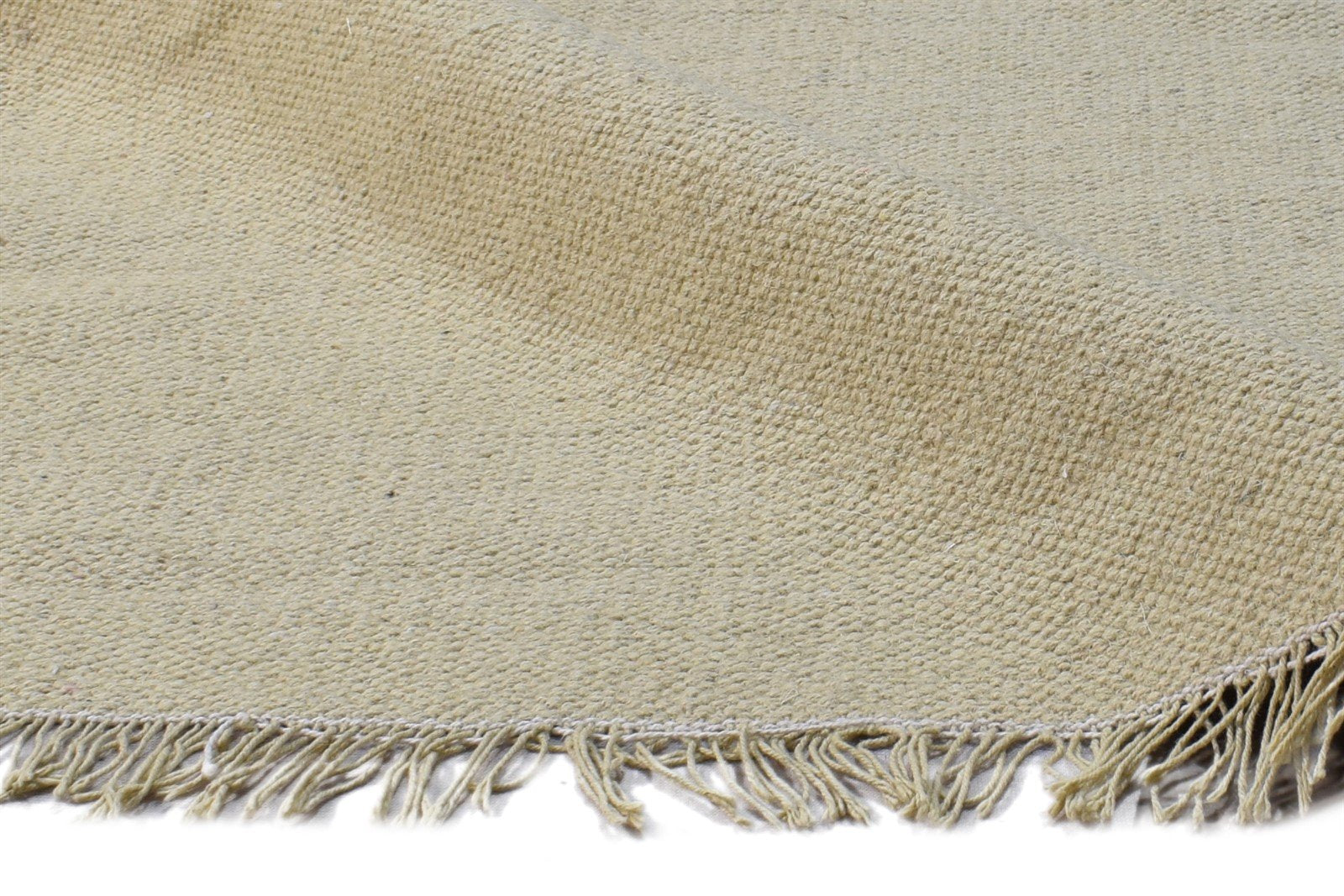 Wool Beige Rug 3' X 8' Modern Dhurrie Scandinavian Solid Small Runner 7865198575765