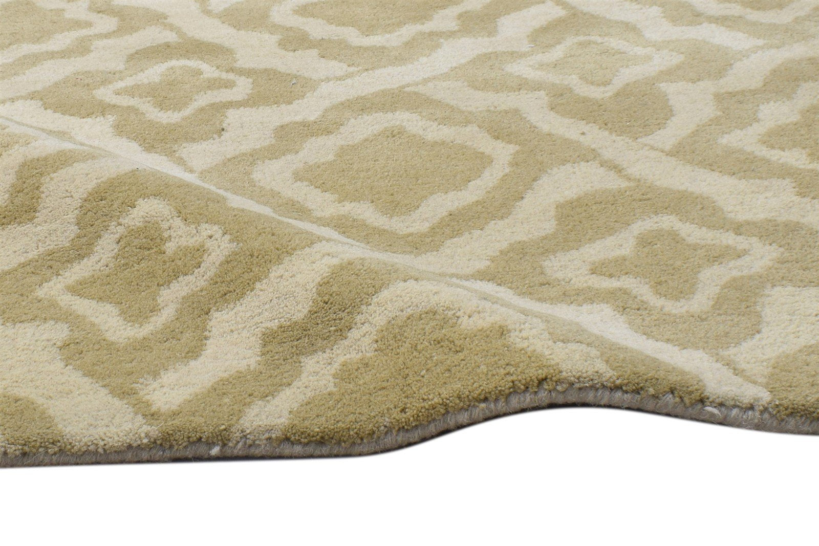 Wool Beige Rug 3' X 9' Modern Hand Tufted Scandinavian Trellis Small Runner 7864123293845
