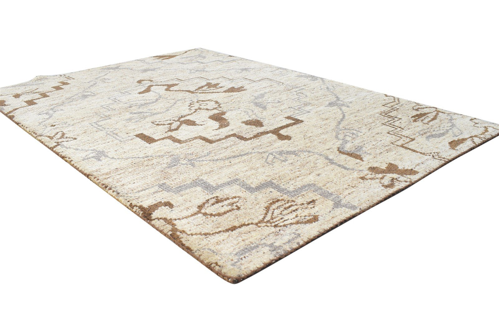 Wool Beige Rug 4' X 6' Modern Hand Knotted French Floral Room Size Carpet 7864888557717