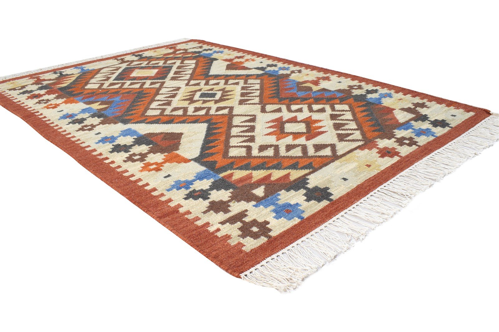 Wool Beige Rug 4' X 6' Southwestern Dhurrie American Tribal Room Size Carpet 7865001672853
