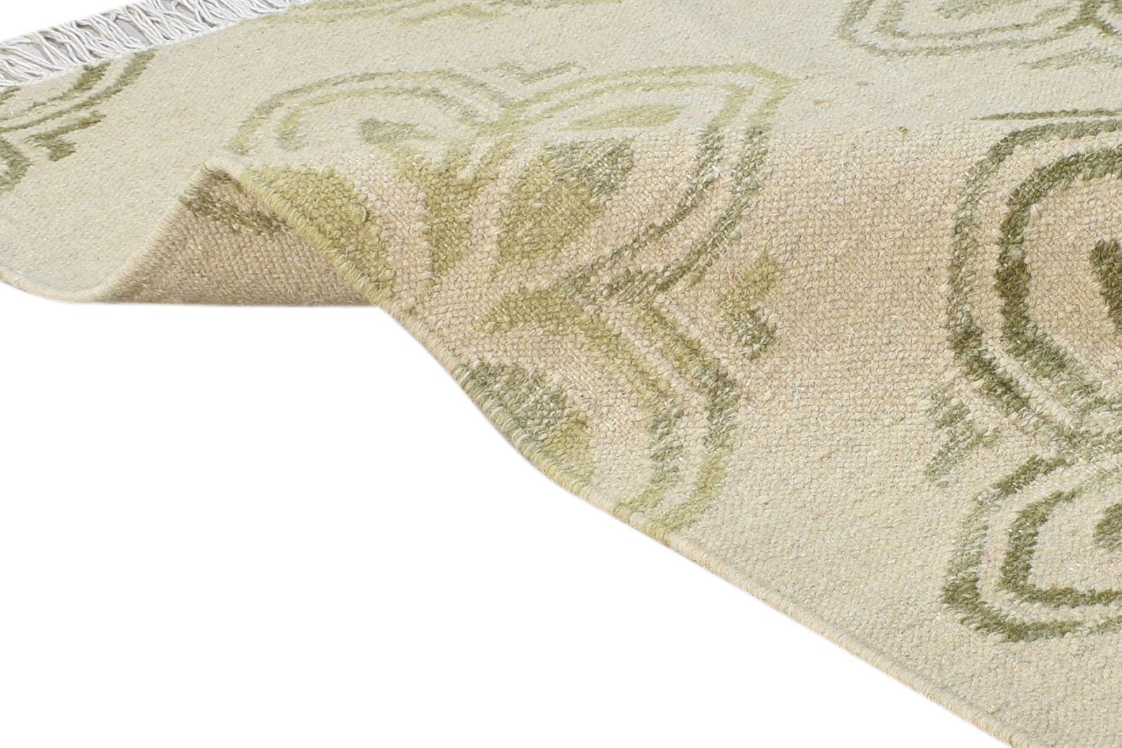 Wool Beige Rug 5' X 3' Modern Dhurrie Scandinavian Floral Room Size Carpet 7864673829013