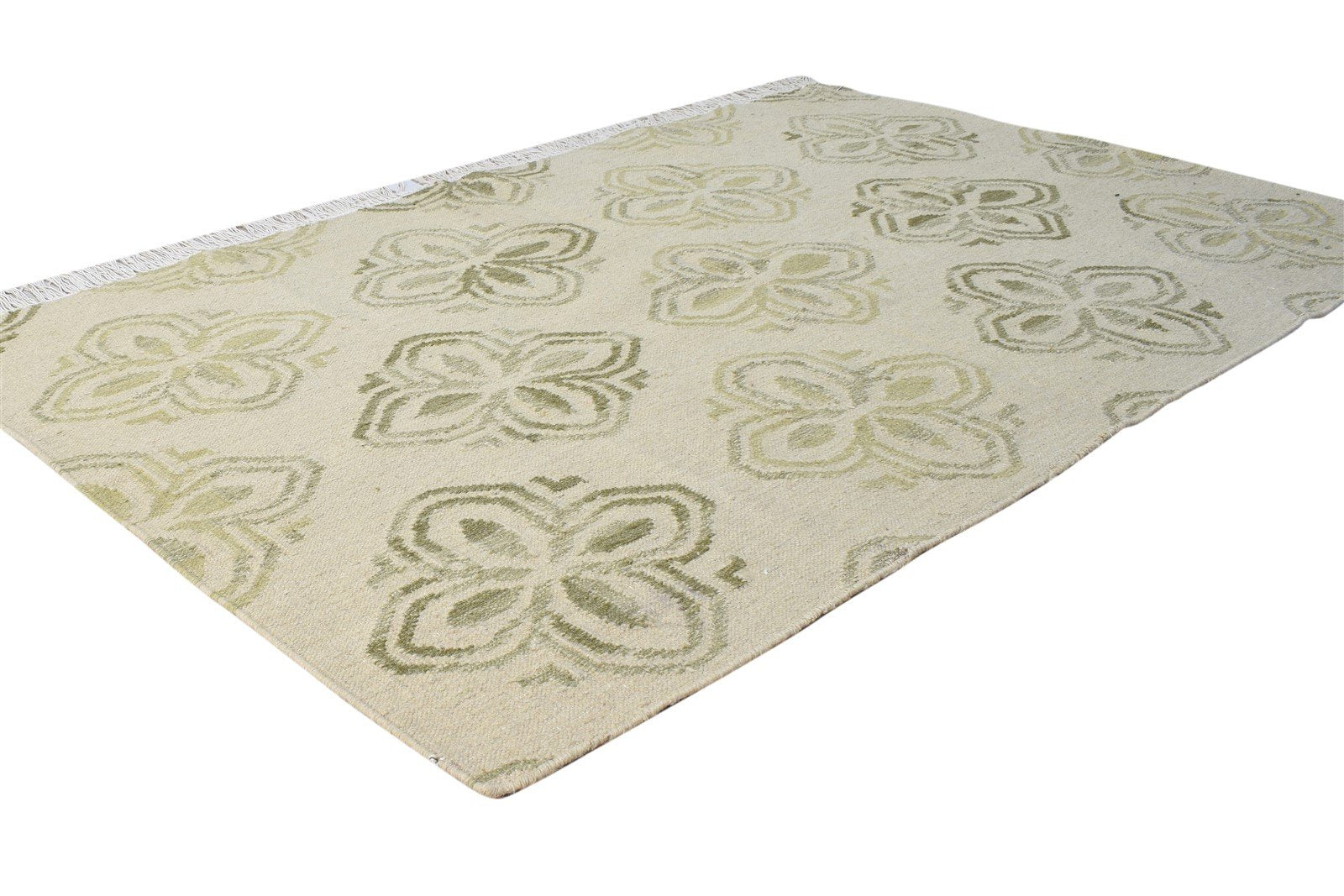 Wool Beige Rug 5' X 3' Modern Dhurrie Scandinavian Floral Room Size Carpet 7864673829013