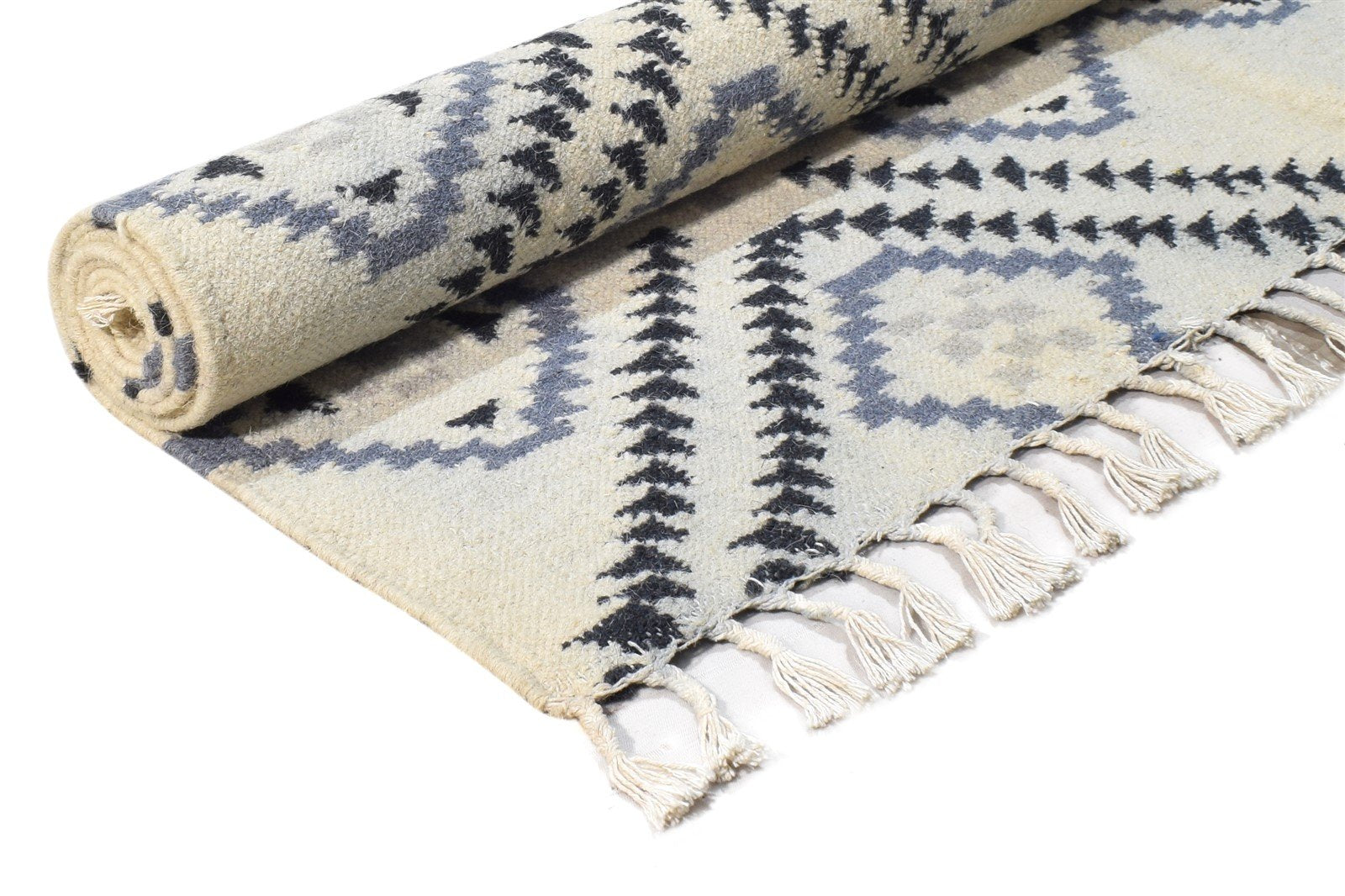 Wool Beige Rug 5' X 6' Modern Dhurrie Moroccan Geometric Room Size Carpet 7865191694485