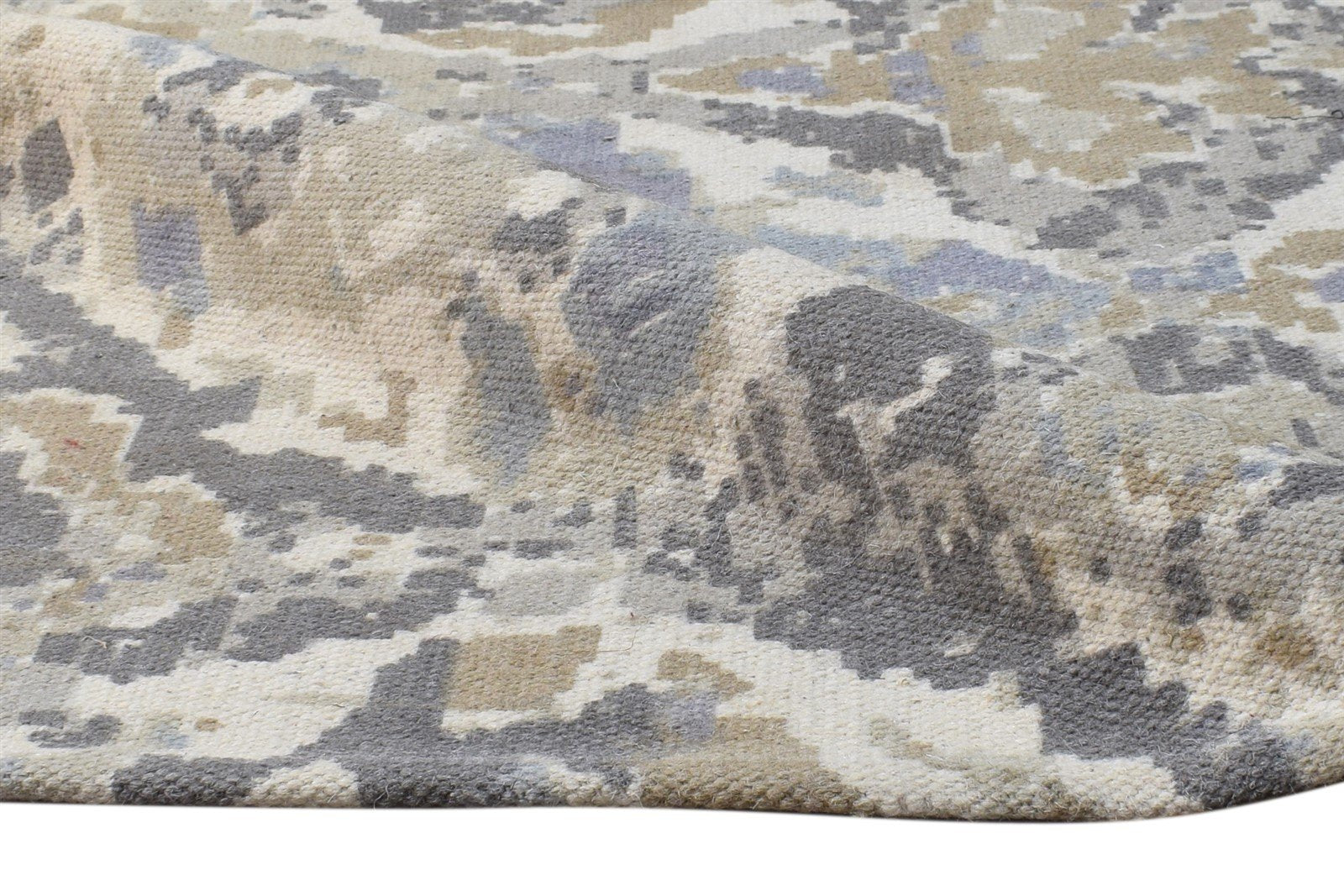 Wool Beige Rug 5' X 8' Modern Dhurrie American Abstract Room Size Carpet 7865170329749