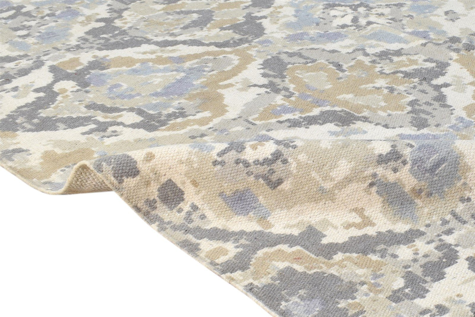 Wool Beige Rug 5' X 8' Modern Dhurrie American Abstract Room Size Carpet 7865170329749
