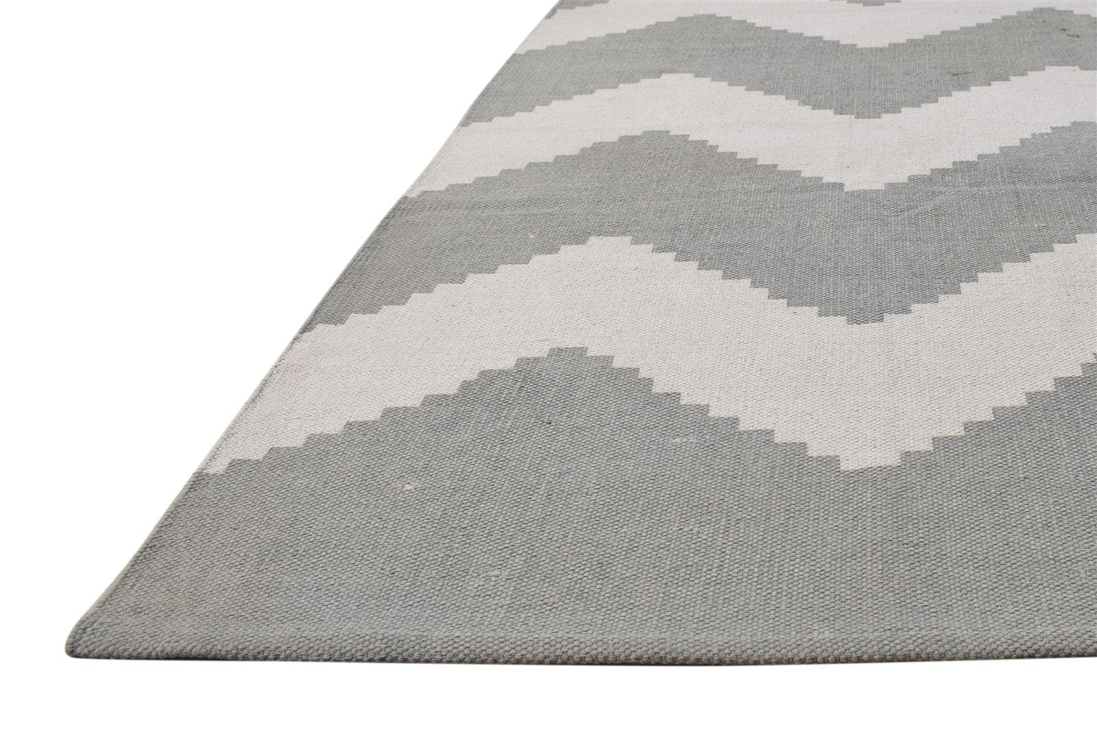 Wool Beige Rug 5' X 8' Modern Dhurrie American Chevron Room Size Carpet 7865142935701